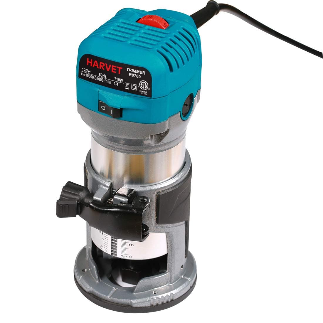 HARVET R0700 1.25HP 6.5Amp Variable Speed Palm Compact Router Kit with Metal Base For Woodworking, Trim Carpentry