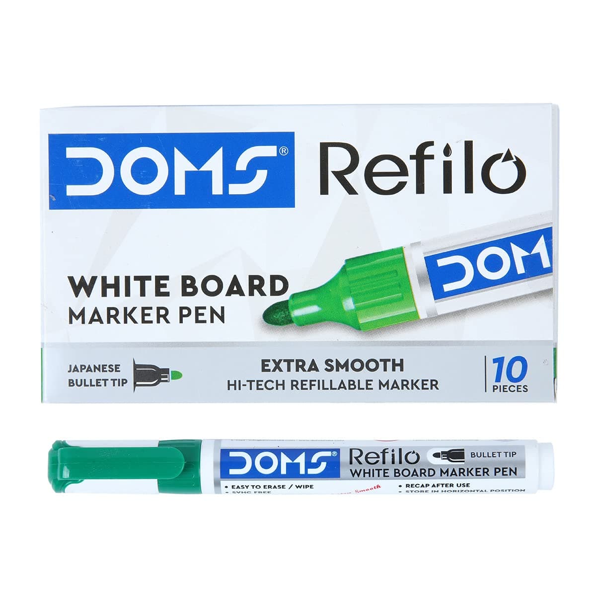 Doms Refilo Non-Toxic Hi-Tech Refillable White Board Pens (Green x 20 Set)