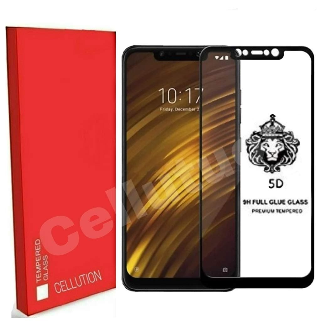 CELLUTION™ Full Glue 100% Coverage 5D Tempered Glass, Full Edge-to-Edge Screen Protector for Xiaomi Poco F1 - Black