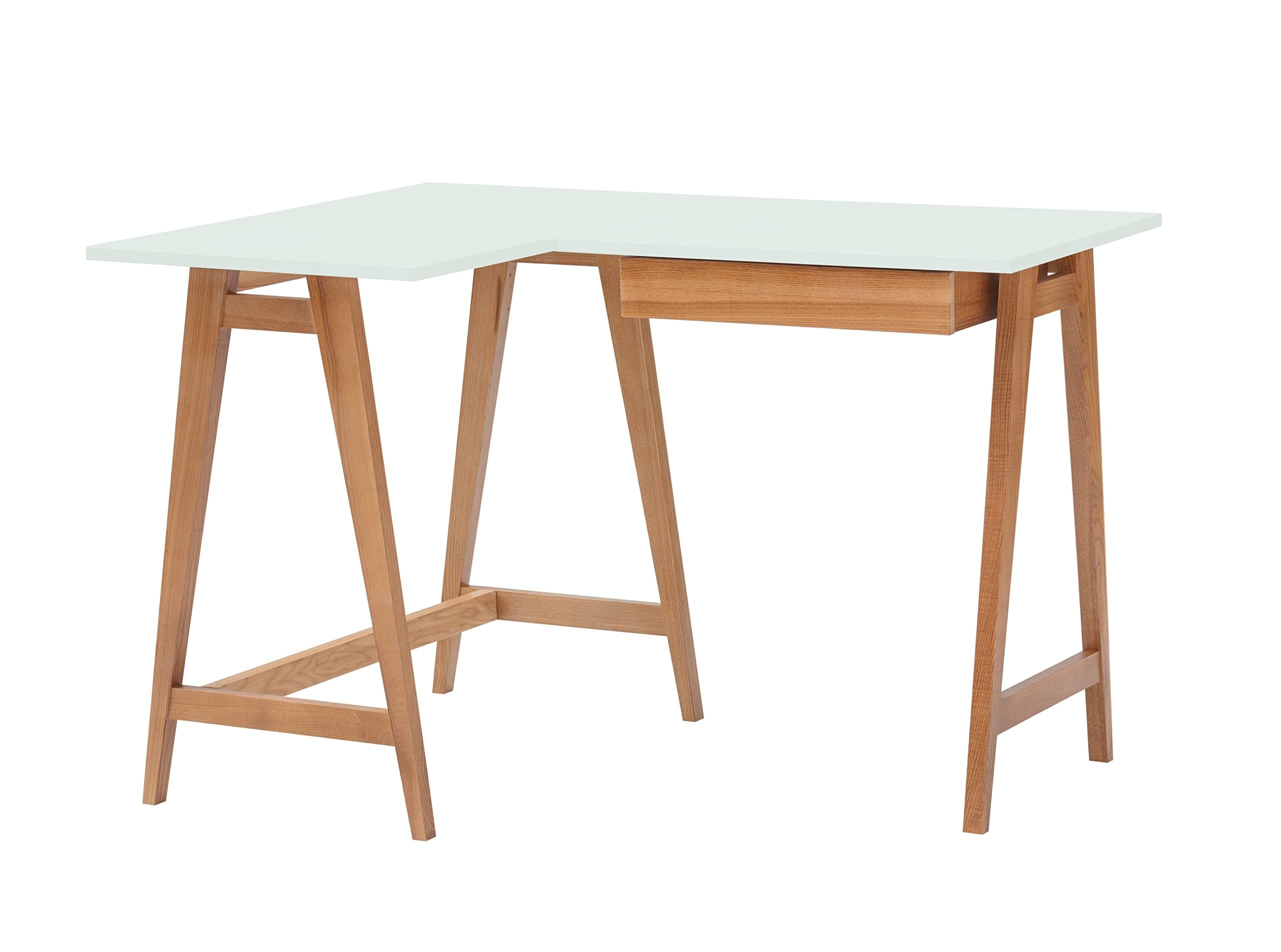 Luka Corner Desk with L-Shape Angle Desk Office Table Corner Table Work Table Study Table Computer Table - 115 cm + 85 cm - Left Side - Solid Oak - Light Mint