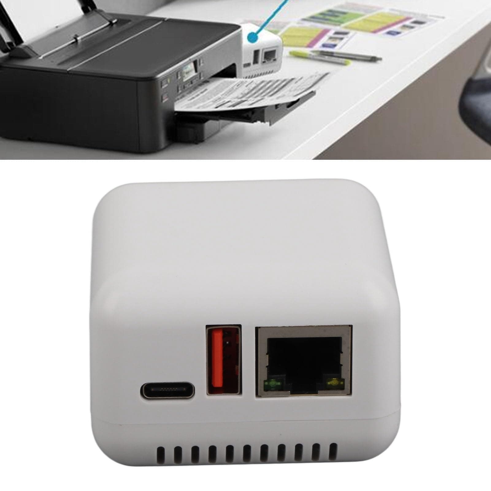 DAUERHAFT Wireless Print Server, Support Image Printing USB 2.0 Network Print Server Multiple Interfaces 100-240V Lightweight for PC (US Plug)