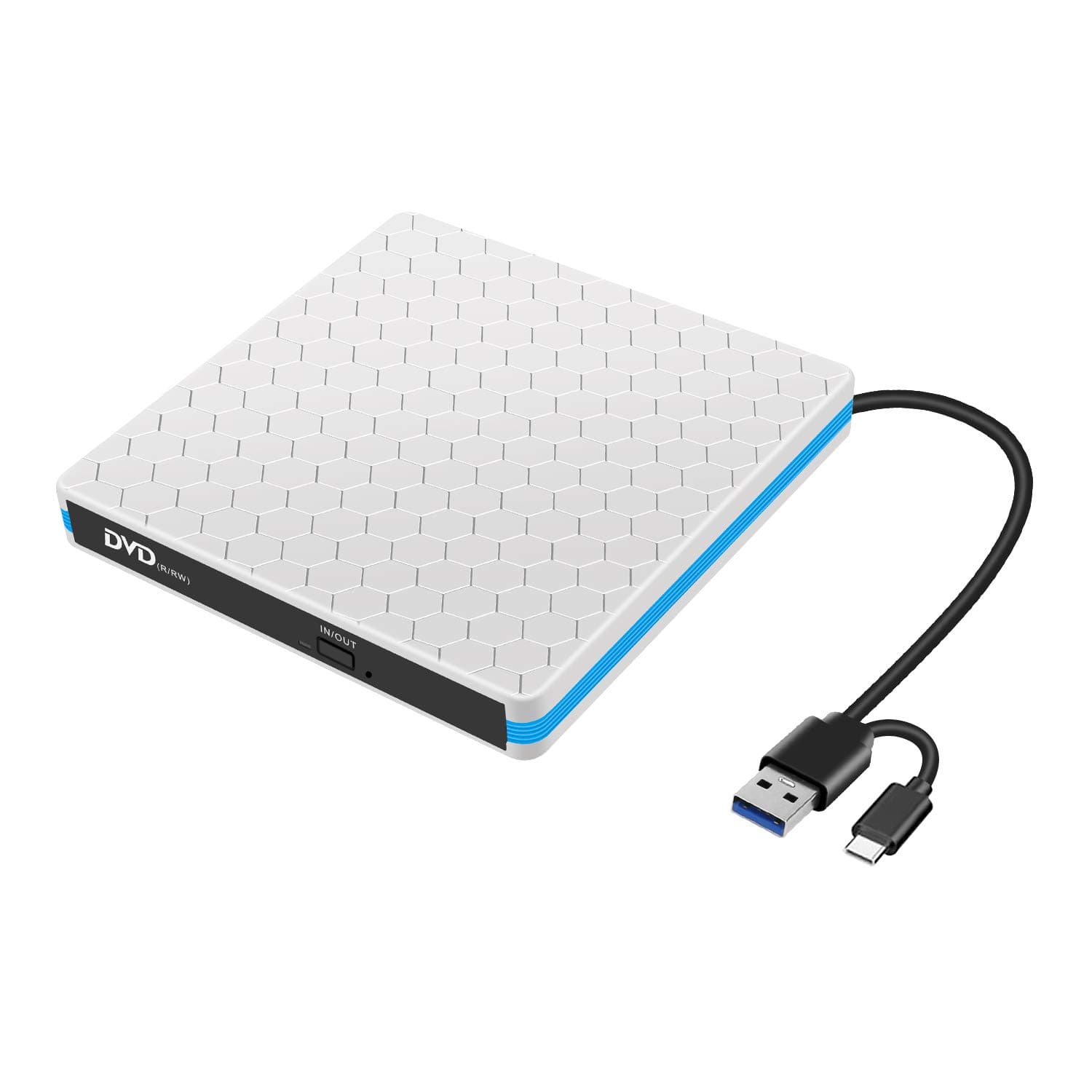 JBonest External DVD CD Drive with USB 3.0 and Type-C Interface, Portable USB CD-RW/DVD-RW Writer Reader Player Burner For Windows, Win10/XP/Win 7/Win 8 Laptop, Mac, Macbook Air/Pro, Apple, iMac