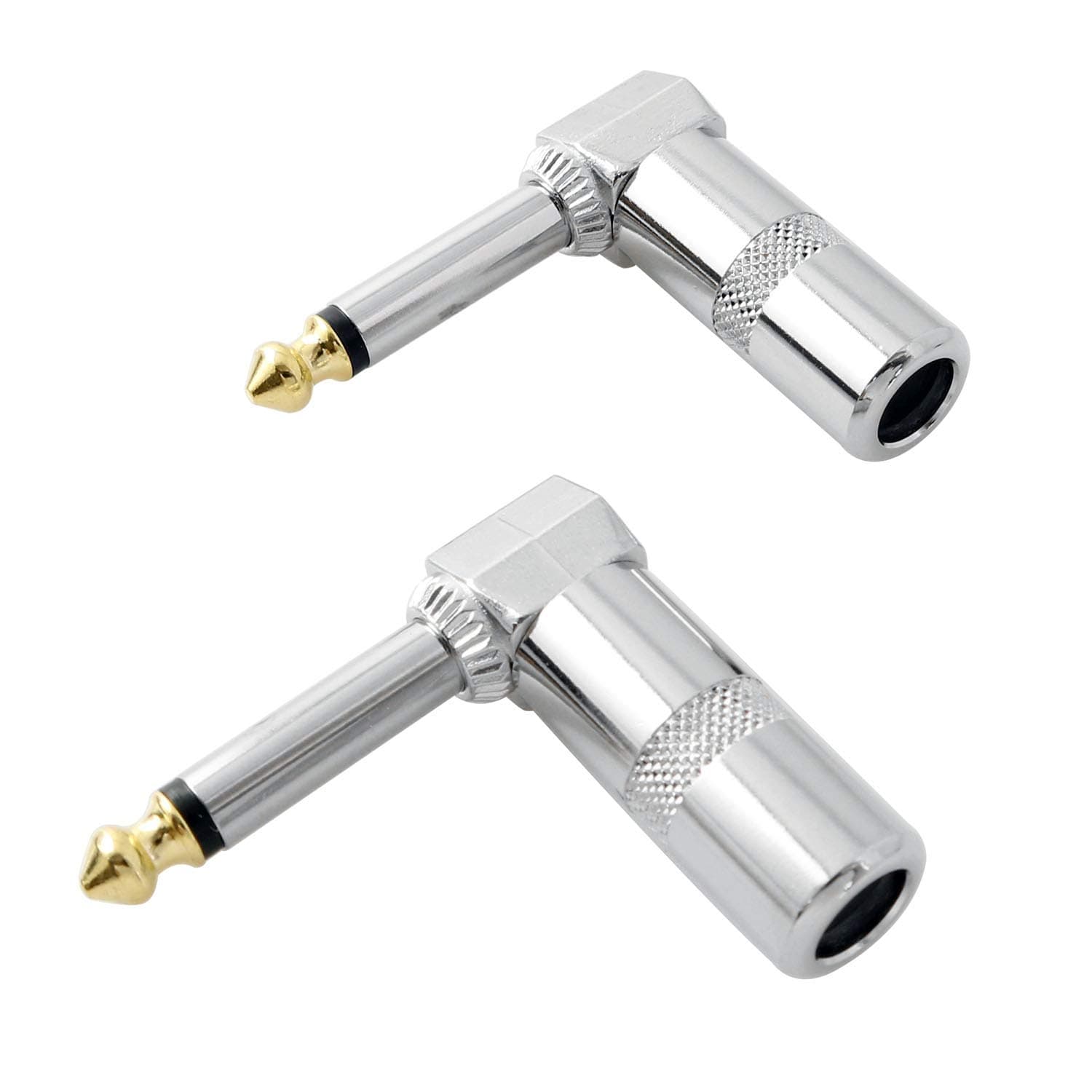 Audio 1/4 inch Right Angle Plug 2PCS 6.3mm 90 Degree TS Mono Male Solder-On Connector Microphone Phone Jack Adapter