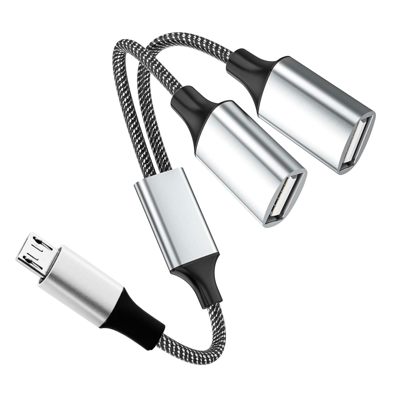 Short Micro USB to USB A Splitter, Micro USB Male to Dual USB A Female OTG Adapter, USB 2.0 OTG Cable Converter Hub for Samsung Phone S7/S6/LG/Flash Drive/Mouse/Keyboard/Android Phone and etc