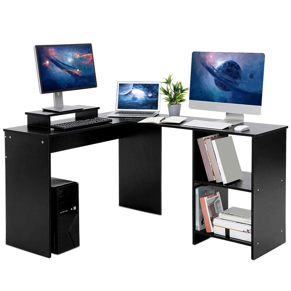 LLIVEKIT Computer Desk, Corner Desk 80CM Height L-Shaped PC Laptop Gaming Desk with Storage Study Work Workstation for Home, Office, Small Spaces, Black