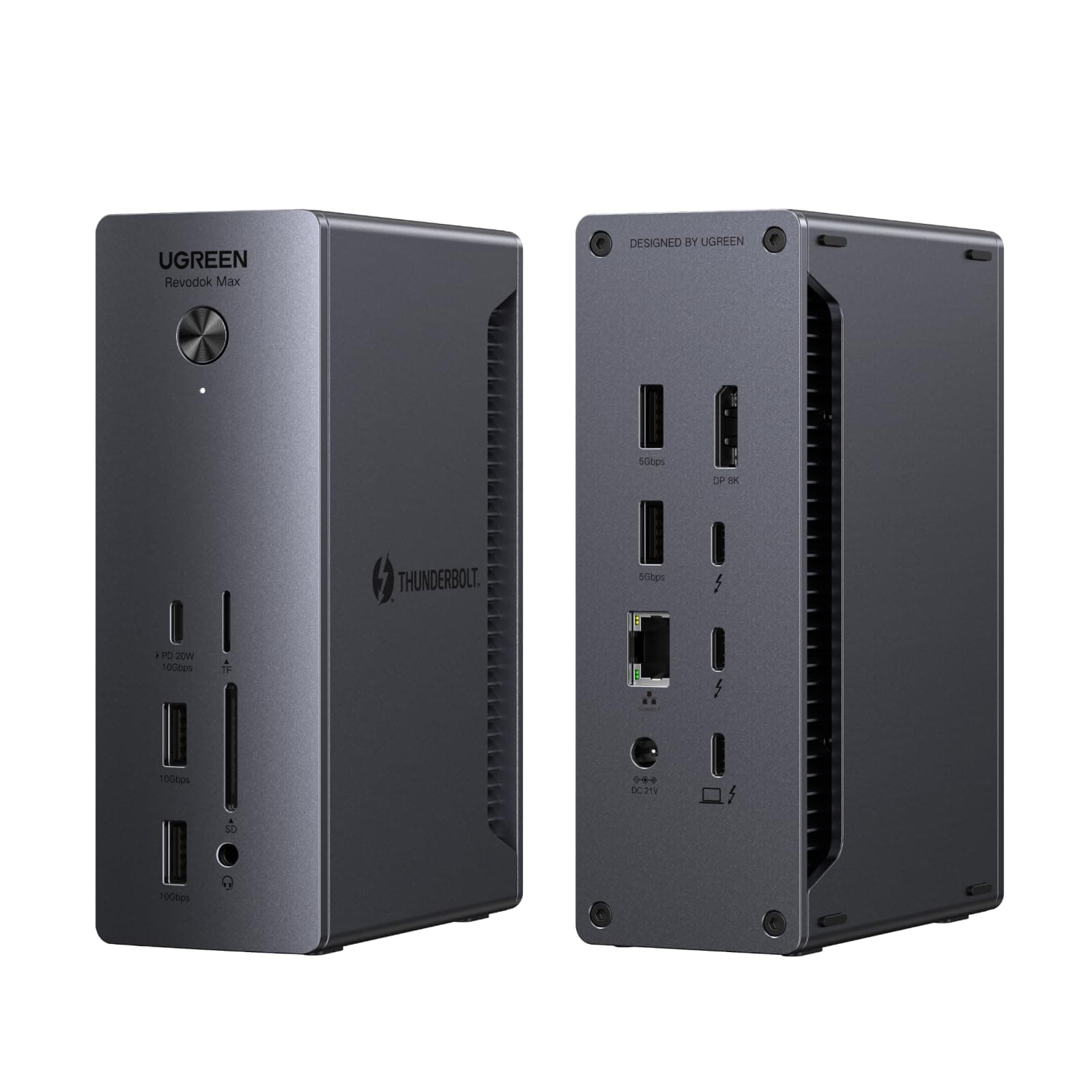 UGREEN Revodok Max 213 13-in-1 Thunderbolt 4 Docking Station, 40Gbps High Speed Data Transfer, 2 Screen Expansion, 4K@60Hz, Single Output 8K@30Hz, 90W, PD, 2.5Gbps Ethernet, SD/TF 4.0 Card, 3.5mm