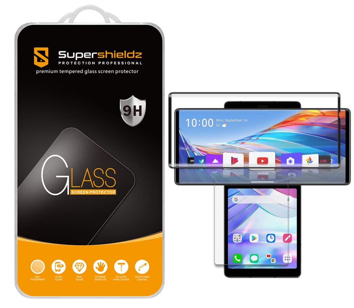 (2 Pack) Designed for LG Wing (2 Glass Main Screen and 2 PET Dual Screen) Tempered Glass Screen Protector, Anti Scratch, Bubble Free (Black)