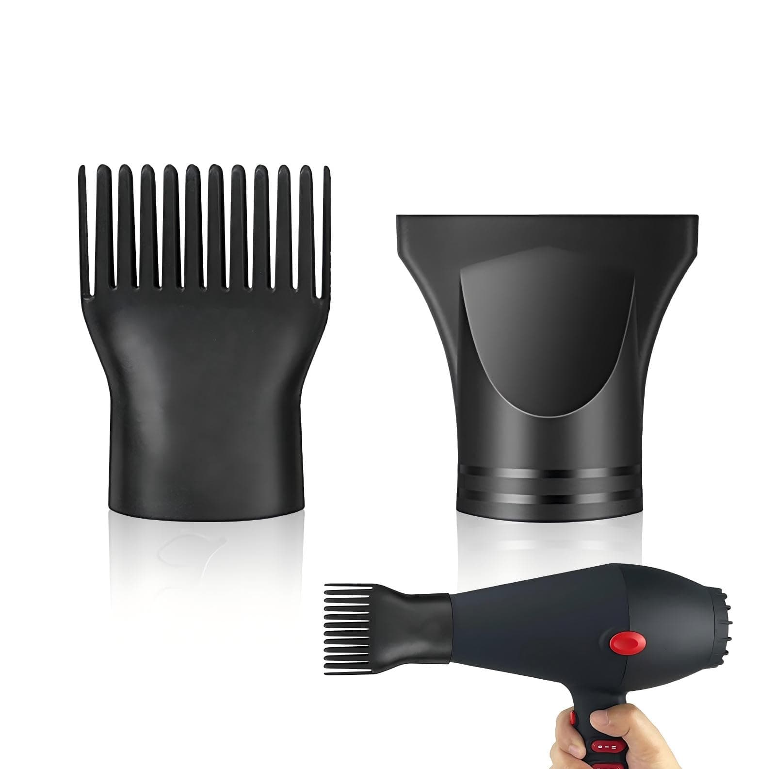 2 Pcs Universal Blow Dryer Comb Attachment Set Black Plastic Hair Concentrator Diffuser Nozzle Replacement Hair Dryer Attachments for Salon and Home Use Hair Dryer Nozzle
