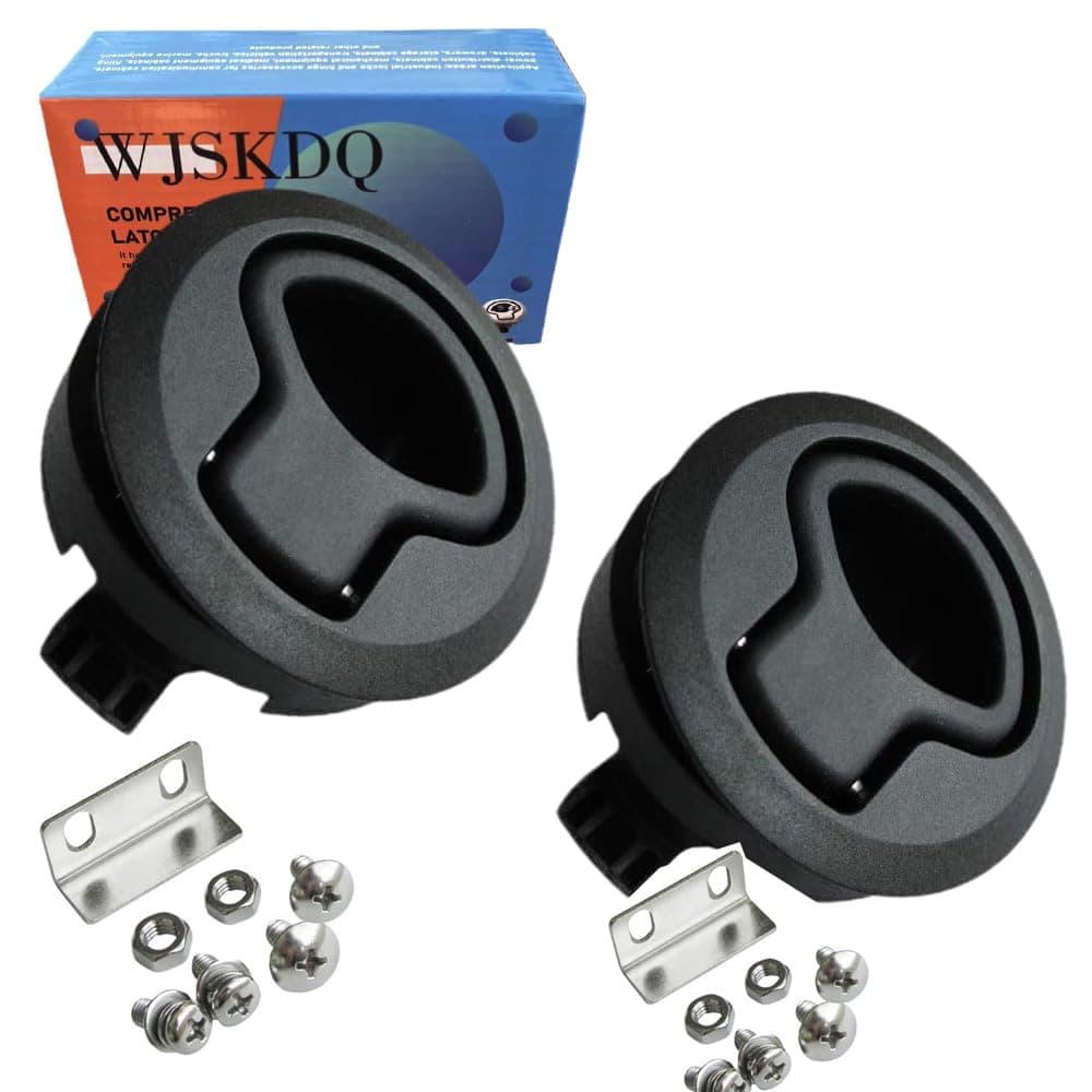 WJSKDQ Boat 2'' Flush Pull Slam Latch Black Plastic Round for RV Boat Door Latches Deck 1/4'' Door Cabinet Hardware of 2PCS