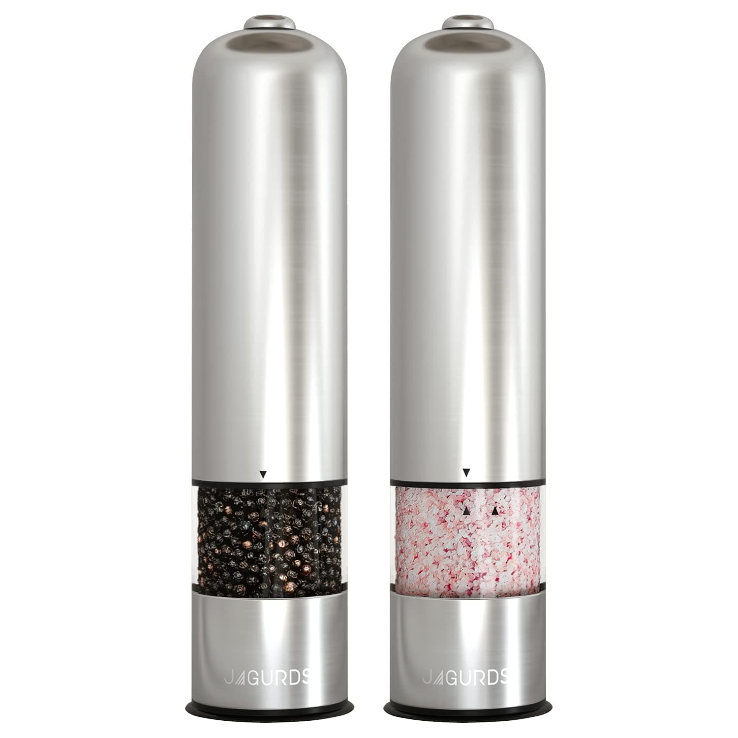 Electric Salt and Pepper Grinder Set - Automatic, Refillable, Battery Operated Stainless Steel Pepper Mill and Salt Grinder with Light - One Handed Push Button Salt and Pepper Shakers