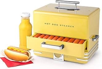 Nostalgia Extra Large Diner-Style Steamer, 20 Hot Dogs and 6 Bun Capacity, Perfect for Breakfast Sausages, Brats, Vegetables, Fish, Yellow
