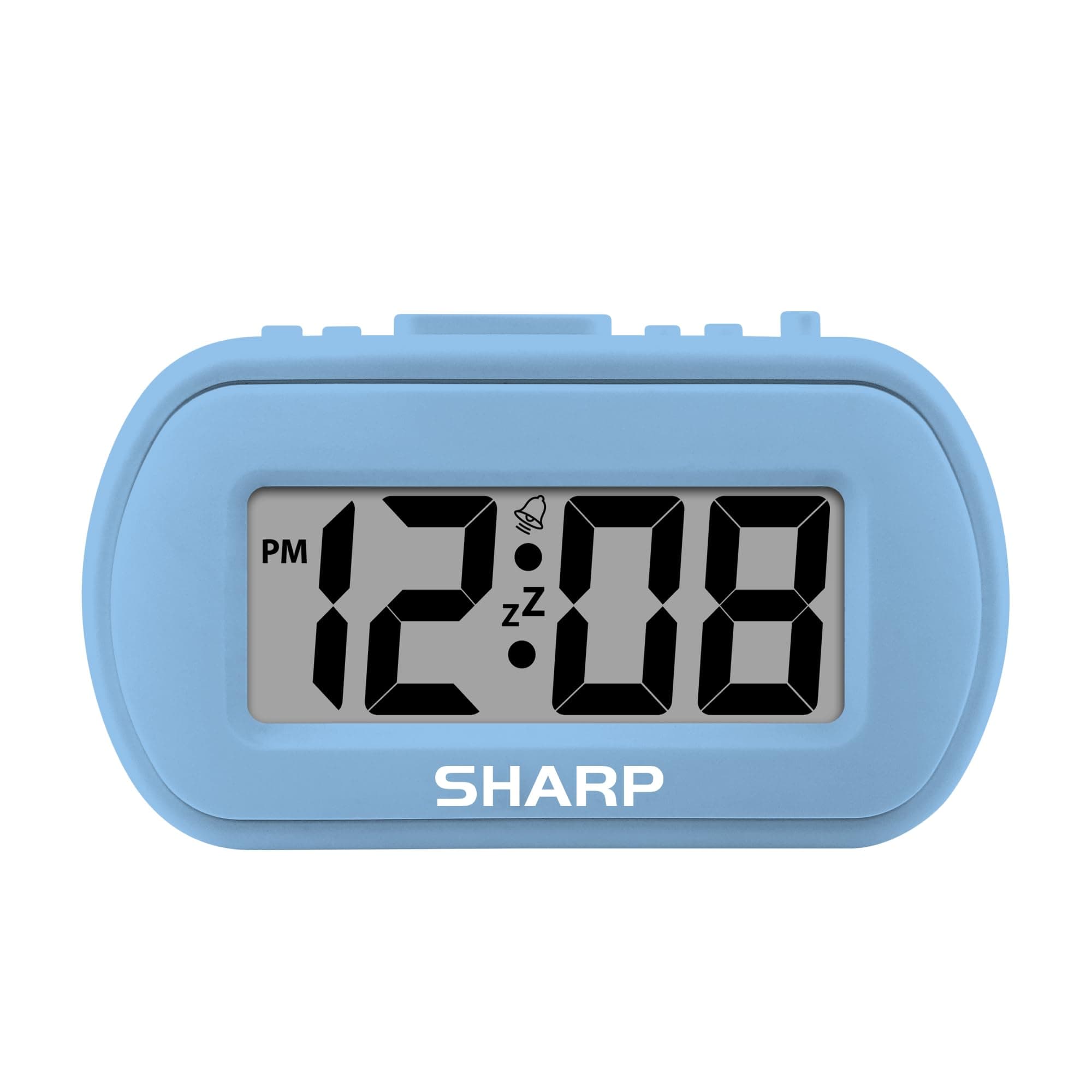 Sharp Digital Alarm Clock - Soft Rubber Finish Tactile Case - Battery Operated - On Demand Blue Backlight - Advancement Alarm - Easy to Use - Light Blue