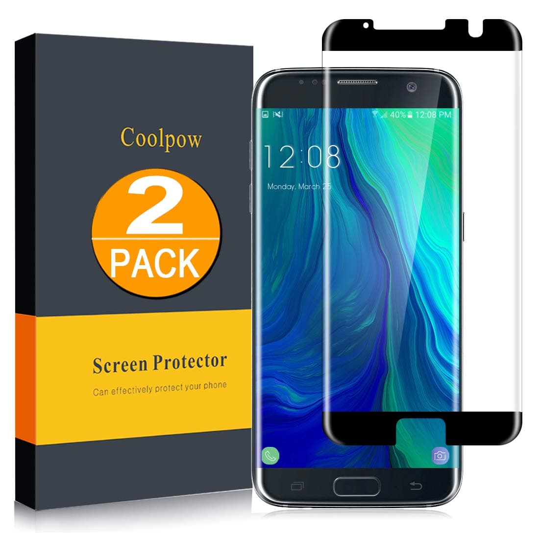 [2 Pack]Samsung Galaxy S7 Edge Screen Protector Tempered Glass [Case Friendly][Anti Scratch][3D Curved][3d Full Coverage][HD Clear]Coolpow Tempered Glass Screen Protector for Samsung Galaxy S7 Edge