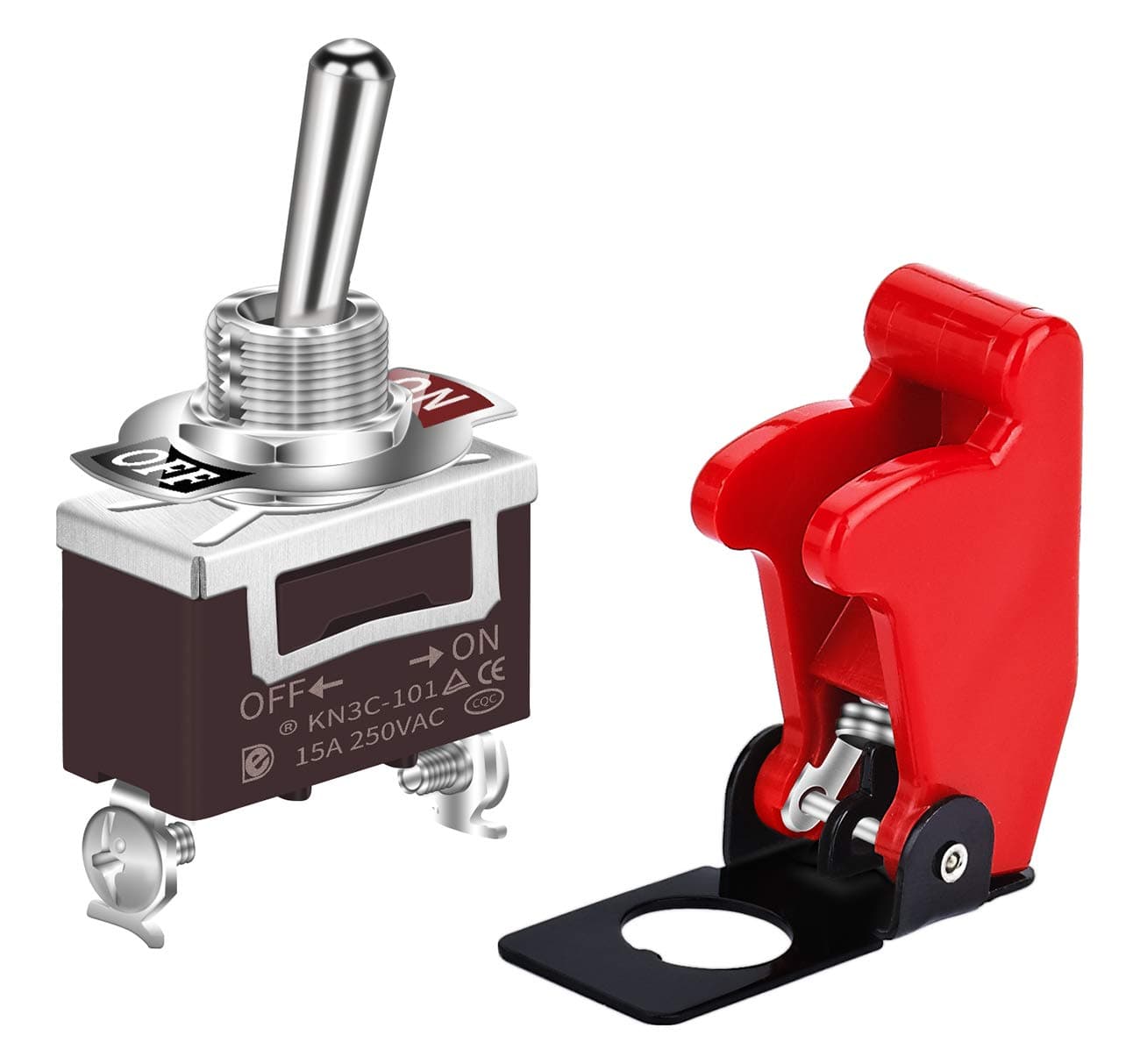 DAIERTEK Safety Cover Toggle Switch Protector On Off Red Aircraft Covered 20A 12V Toggle Oscillating Switch 120V Ac 12 Volt Dc Heavy Duty 2 Pin Spst For