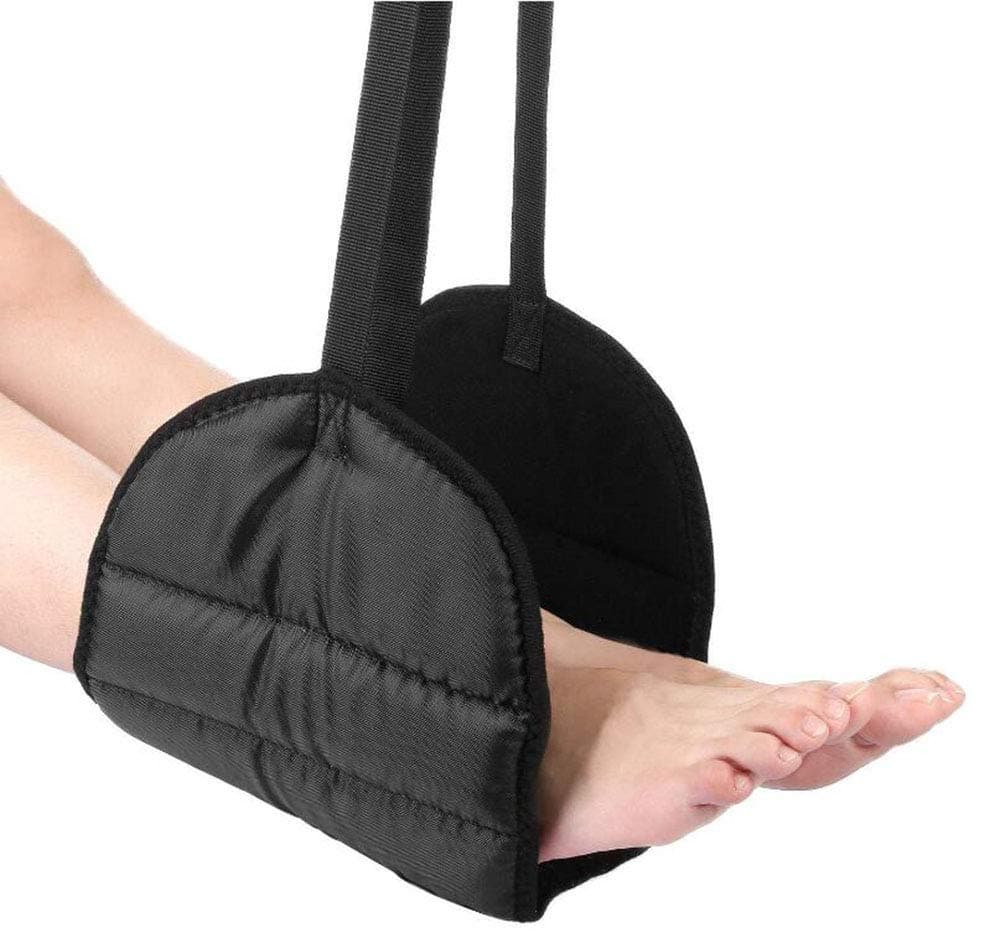 Airplane Footrest With Extra Thick Premium Quality Memory Foam - Adjustable Foot Rest Hammock Prevents Swelling & Joints From Aching, Improves Circulation & Relaxes Muscles For Travel Comfort