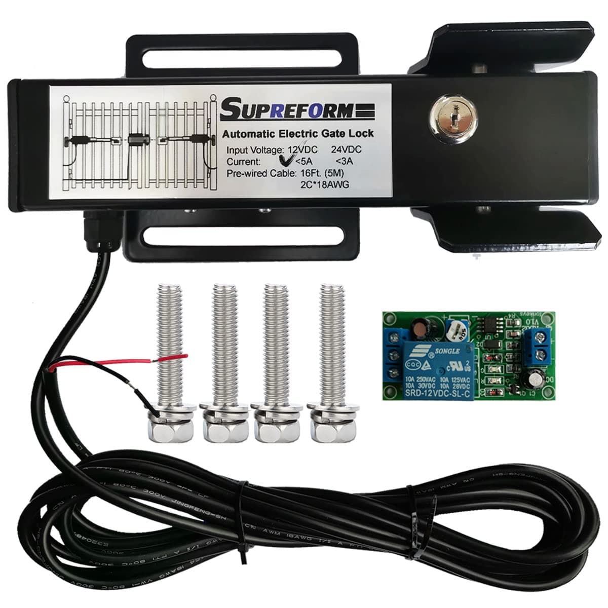 Universal 12VDC Outdoor Automatic Electric Gate Lock for Swing Gate Opener Operator Automatic Gate Openers, Fail Secure Gate Lock, mounting Screws, UL Listed Cable