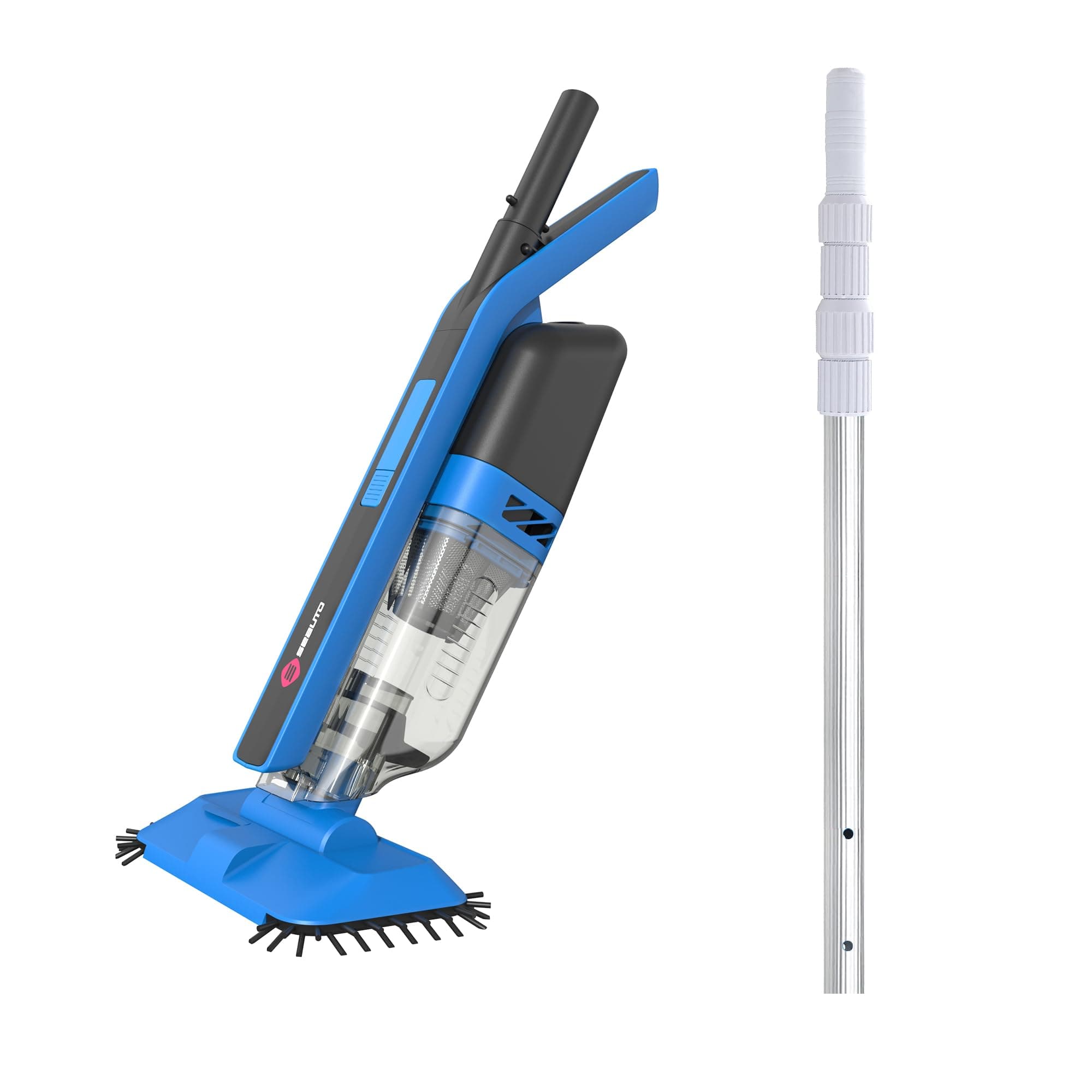 Seauto Cordless Pool Vacuum with Telescopic Pole, Handheld Rechargeable Pool Cleaner for Deep Cleaning with 60 Mins Runtime, Powerful Suction, Ideal for Pools, Spas and Hot Tub (Blue)