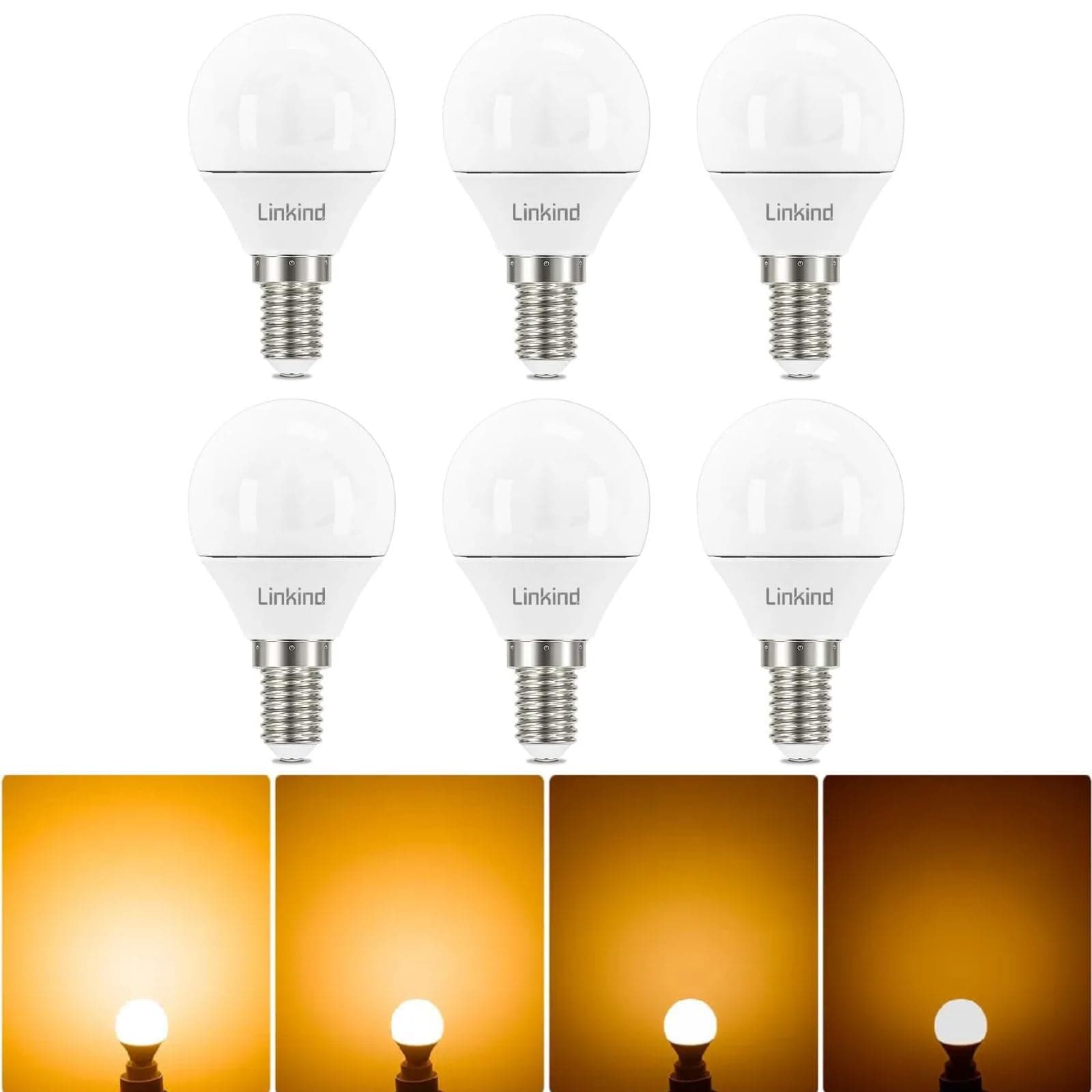 E14 LED Bulb, Golf Ball P45 Bulb Dimmable, Small Edison Screw (SES), 4.5W (40W Equivalent), 2700K Soft White, CE/RoHS/ErP Certified, Not Suitable for 3-Way Dimmable Lamps, 6-Pack