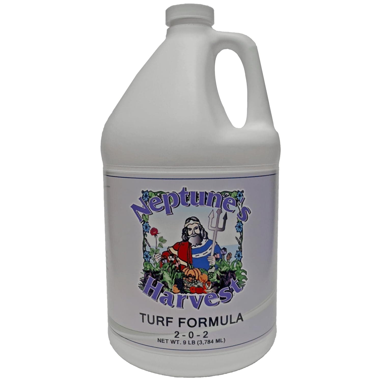 Neptune's Harvest Turf Fertilizer (2-0-2) - 9 LB Bottle - Fish & Seaweed-Based Lawn Food Formula - Organic Liquid Fertilizer for Lawn & Seed - Ideal for Flowers, Vegetables, Trees, & Shrubs