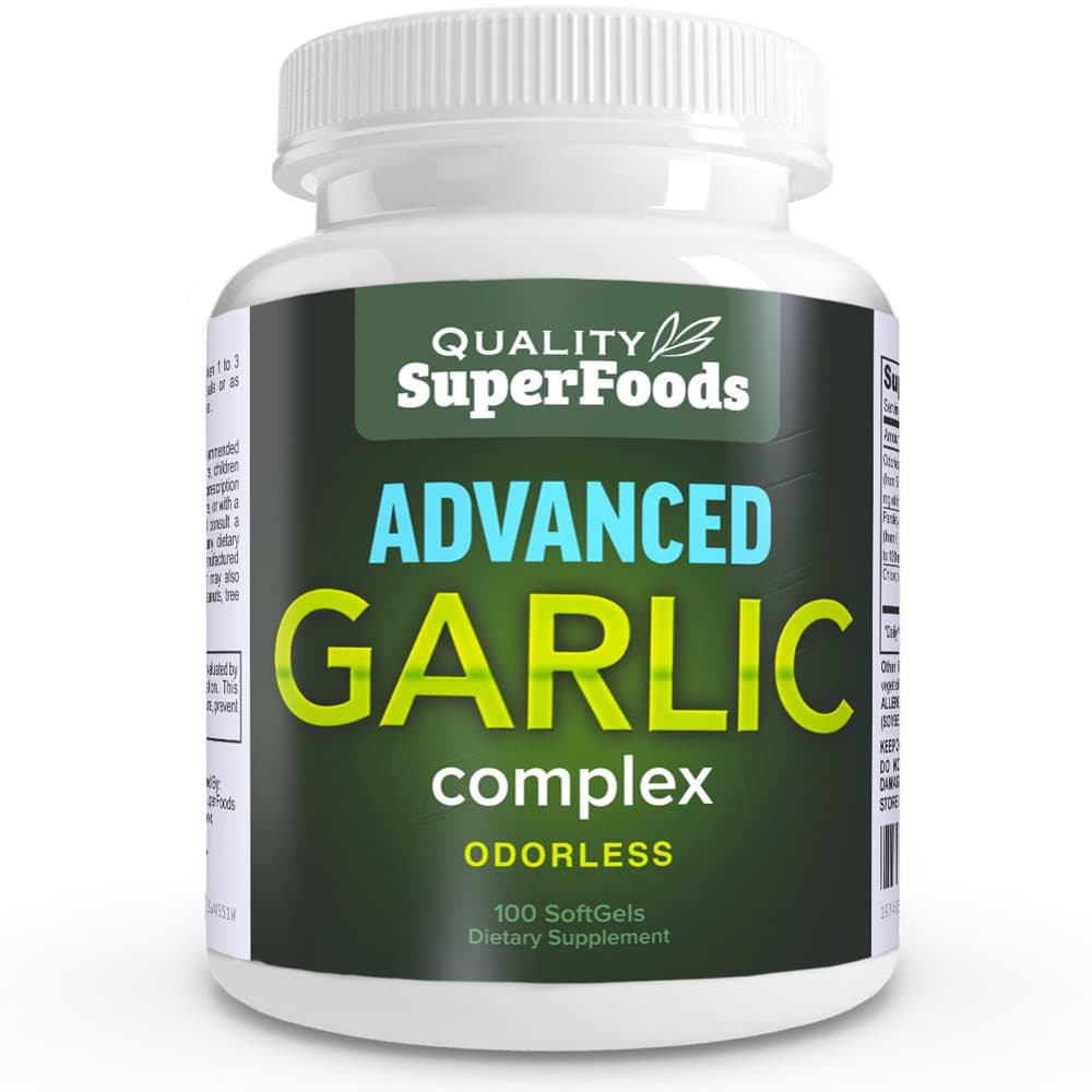 Advanced Garlic Complex - Quality SuperFoods (100ct) Maximum Strength Complex Contains a Blend of Odorless Garlic (Allium sativum), Parsley (petroselinum crispum), and Chlorophyll.