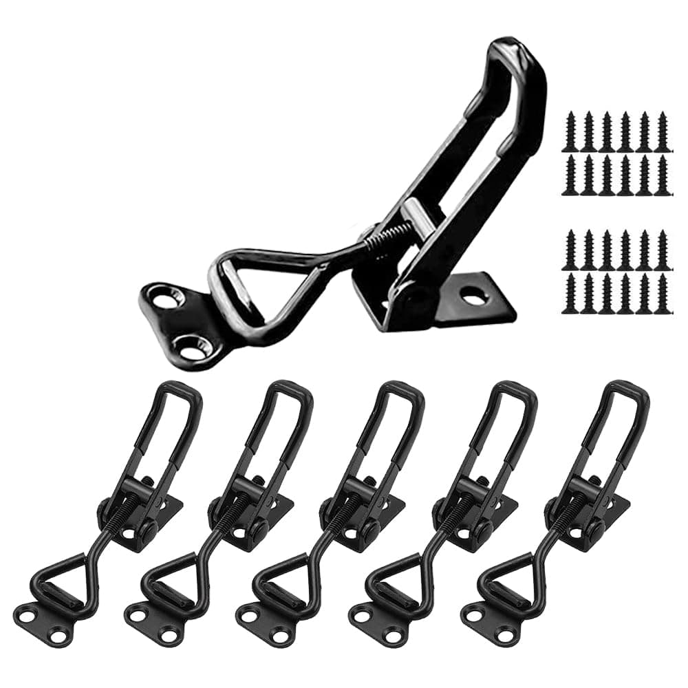 E-TING 6Pack Toggle Clamp Latch 100KG 220LBS Holding Capacity 4001Pull Latch Clamps Black Adjustable Quick Release Hasp Clamps for Smoker Cabinet Boxes Case Trunk Jig, Metal Toggle Latch Catch Set