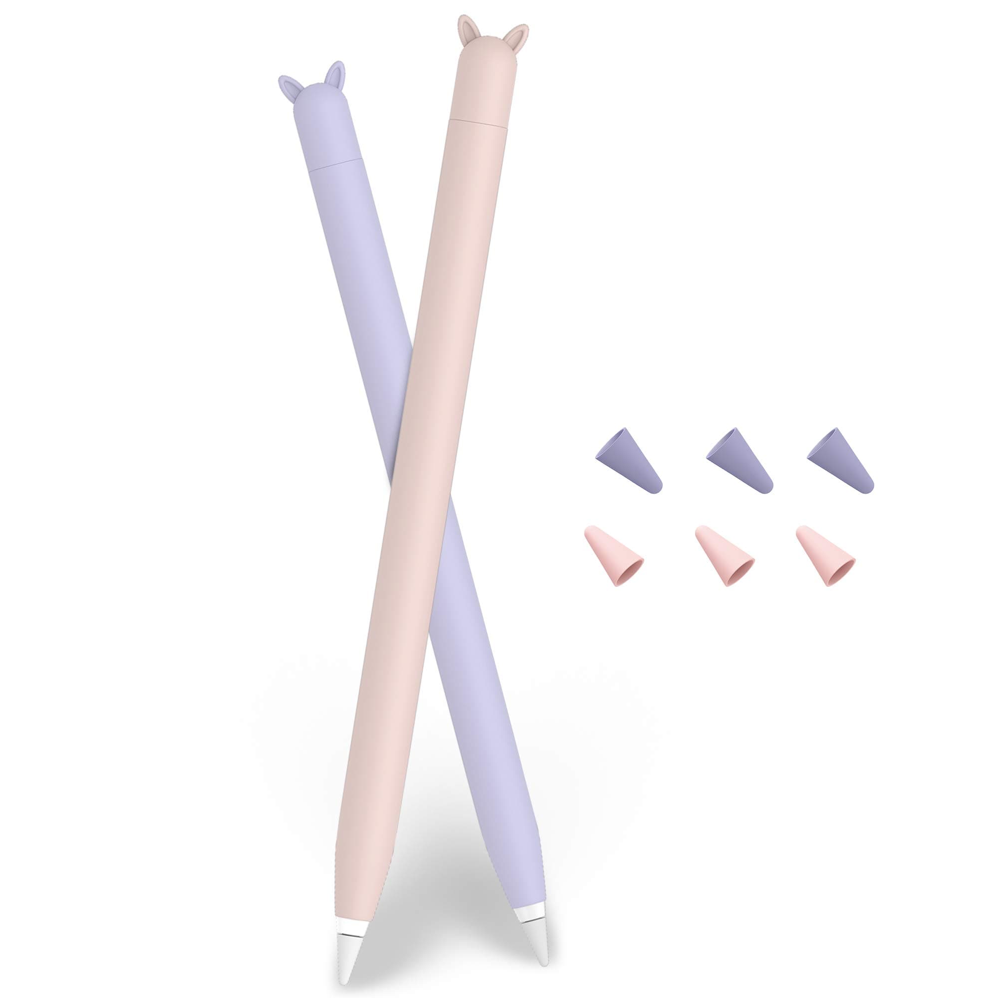 2 Pack Cute Case for Apple Pencil 1st Gen for Apple Pencil Accessories Cover , Soft Silicone Sleeve Cover Accessories Compatible for iPad Pro 9.7"/10.5"/12.9" (Pink & Purple)