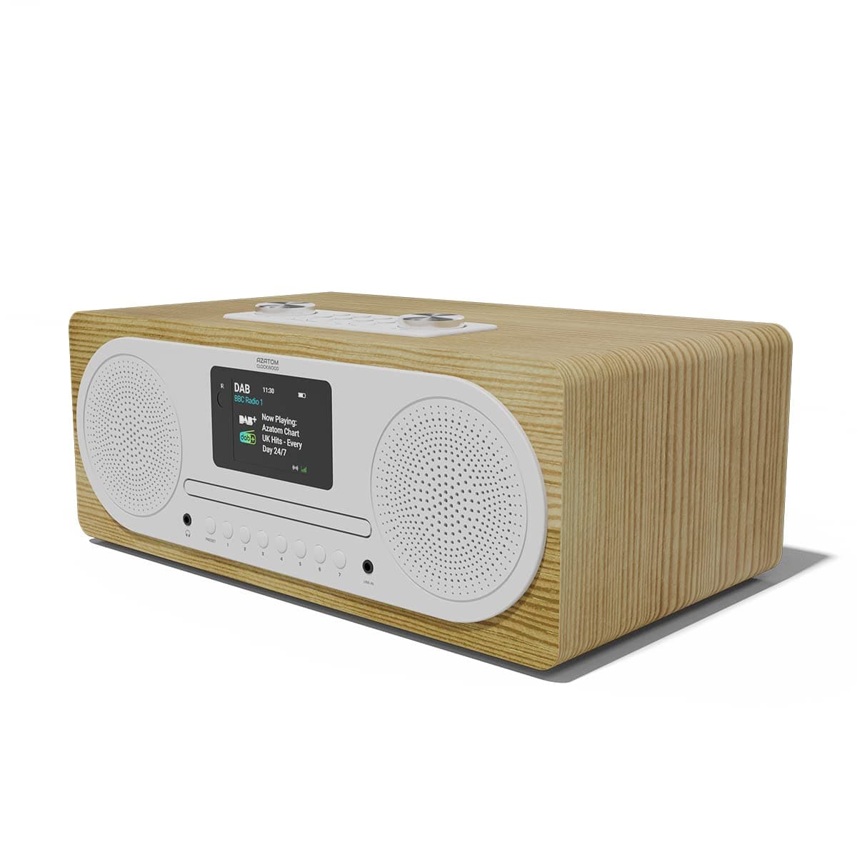 DAB/DAB+ & FM Digital Radio with CD Player | Bluetooth & USB MP3 Player | Premium Sound | Remote Control | Mains Powered | Perfect for the Home or Office | AZATOM Clockwood (Light Oak)