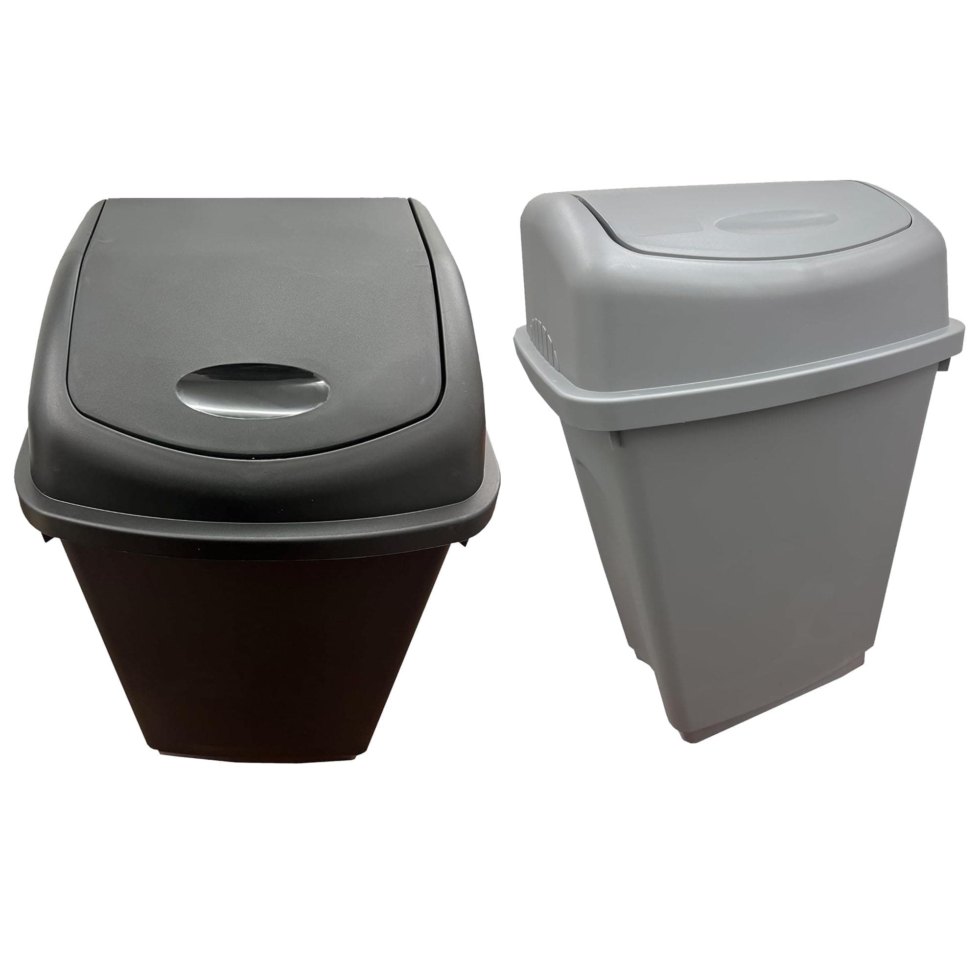 Pluto PackagingHome Kitchen Office Plastic Black Or Silver Bin Rubbish Waste Trash Bin With Swing Lid (Black- 1 x 50 Litre)