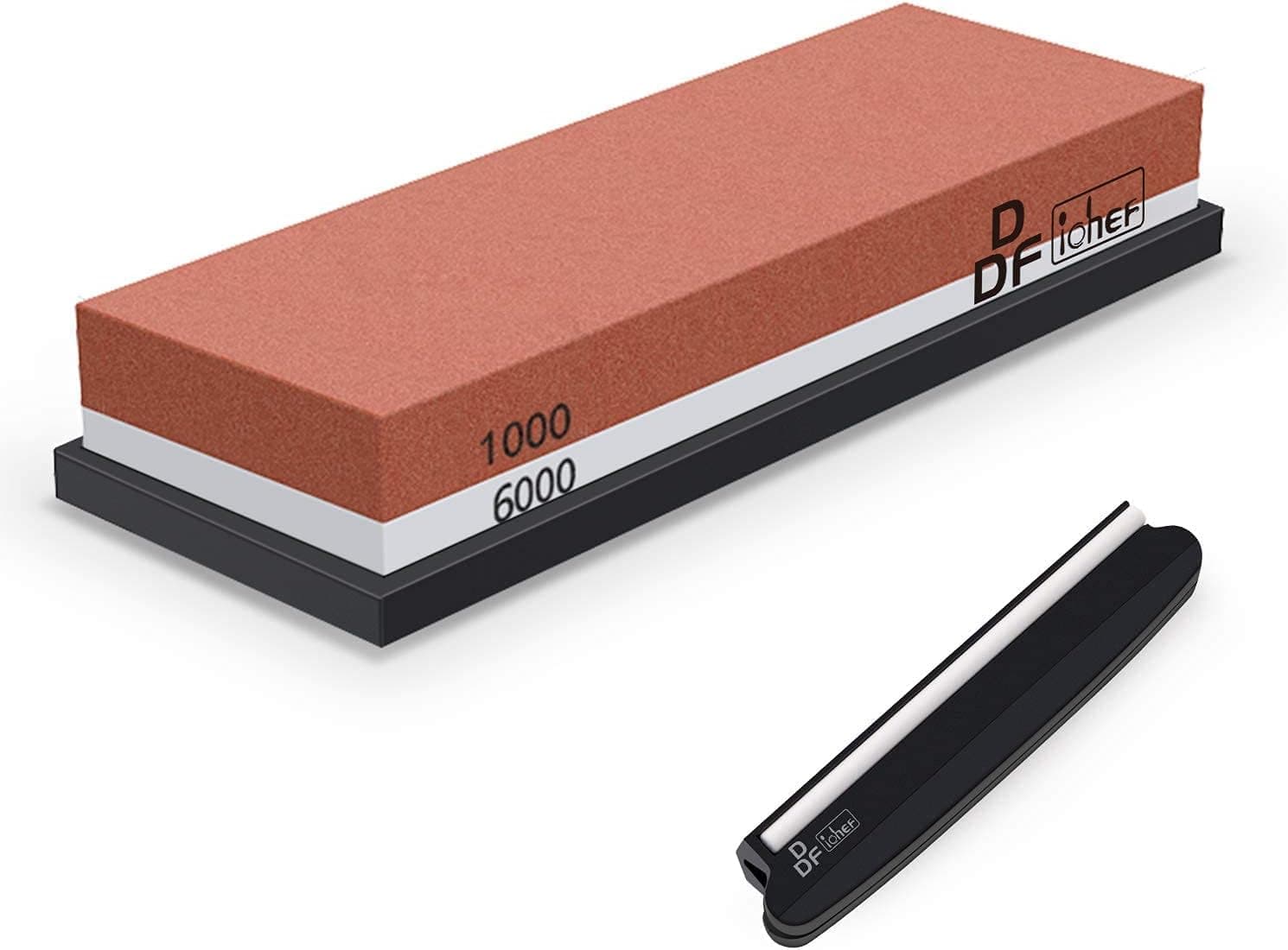 Sharpening Stone, DDF IohEF Whetstone grit 1000/6000, Professional 2-in-1 Double-Sided Knife Sharpener with Non-Slip Silicone Base and Angle Guide