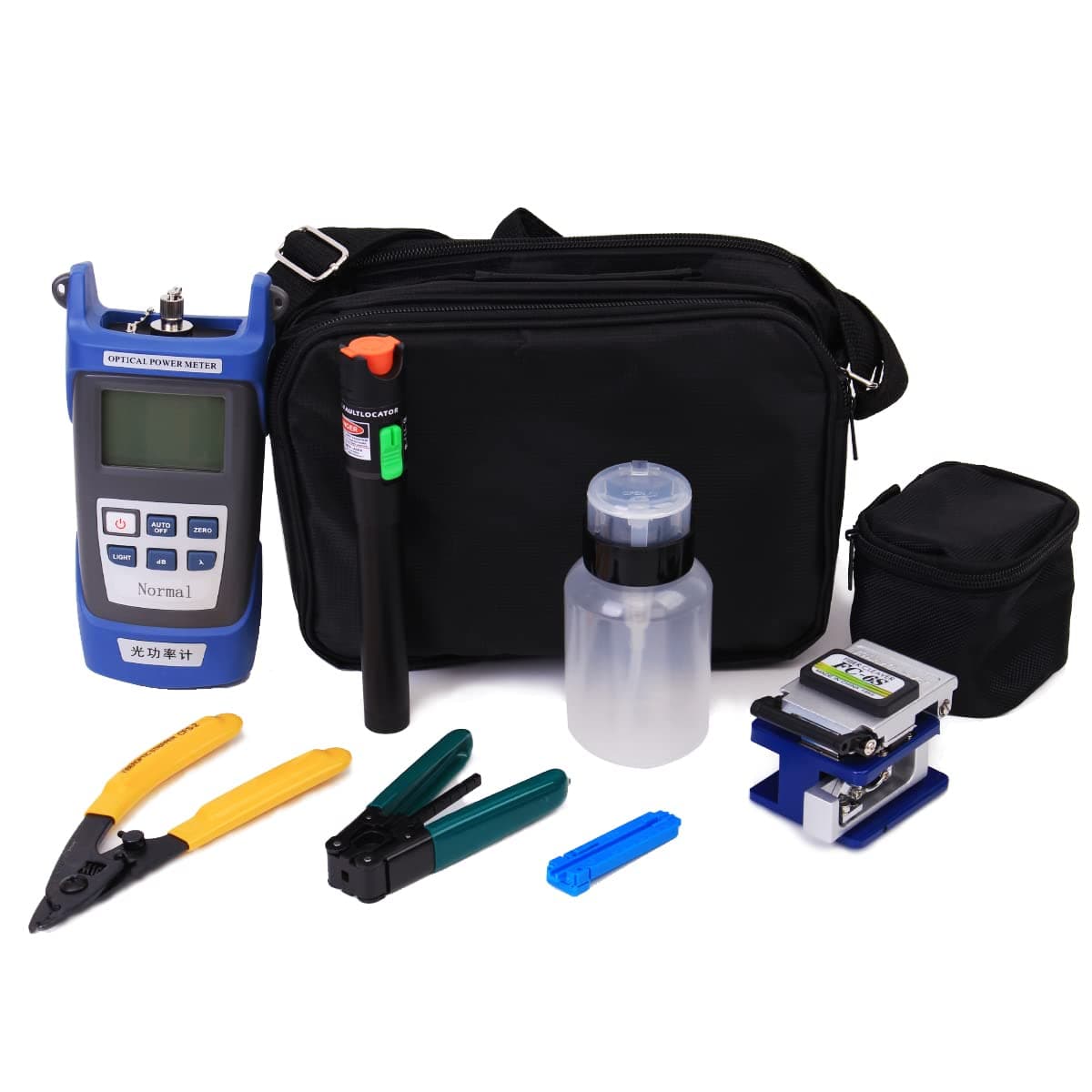 Fibre Optic Termination Tool Kit - 9 in 1 Assembly FTTH tool kit with FC-6S Cleaver Optical Power Meter Finder - 30km Visual Fault Locator Optical Pliers Cable Cutter Stripper