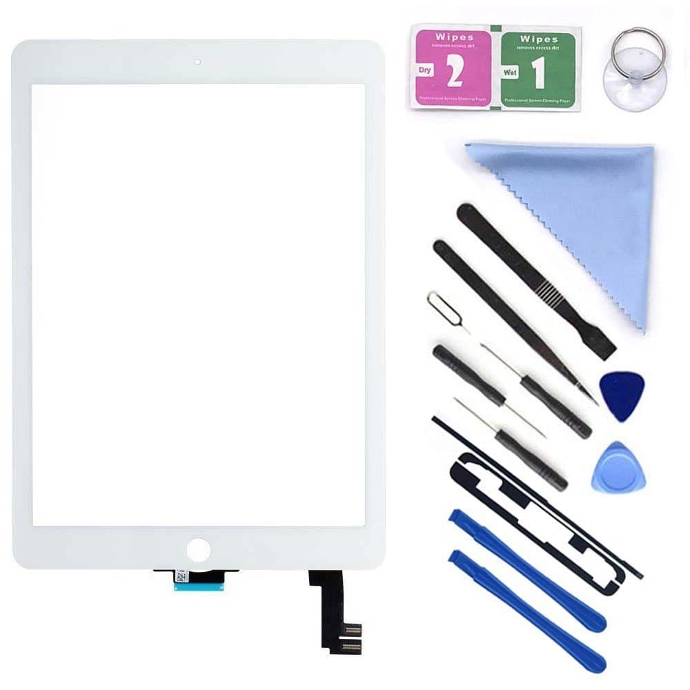 New Glass Touch Screen Digitizer Replacement for iPad Air 2 9.7" 2nd Gen A1566 A1567 + Pre-Installed Adhesive + Tools Kit (White(Without Home Button))