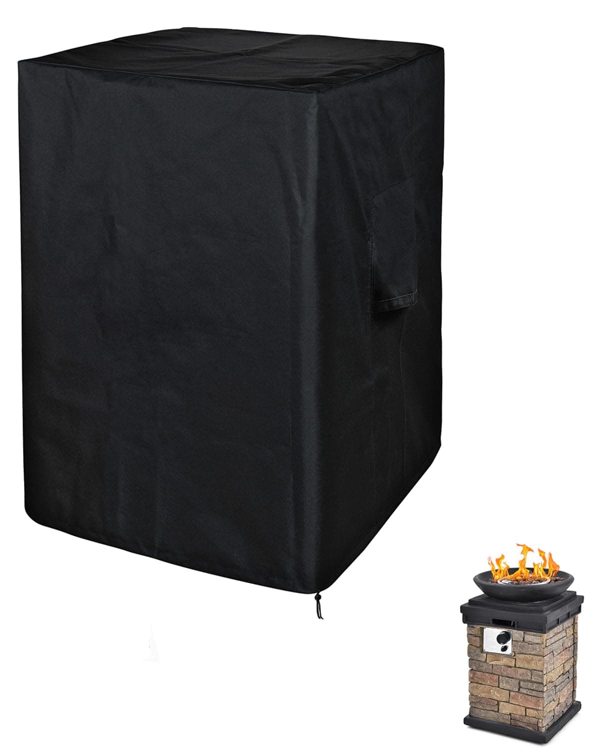 SheeChung Fire Pit Cover Square 21" L x 21" W x 33" H Waterproof Outdoor Propane Column Cover,Heavy Duty Fabric with PVC Coating,Weather Resistant,Fit for Table Gas Firepit Black