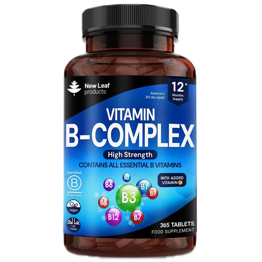 Vitamin B Complex - 365 Small Tablets (One Year Supply) High Strength All 8 B Vitamins B1-B2-B3-B5-B6-B12, Biotin, Folic Acid and Vitamin C - Reduction of Tiredness, Energy & Immune Support - UK Made