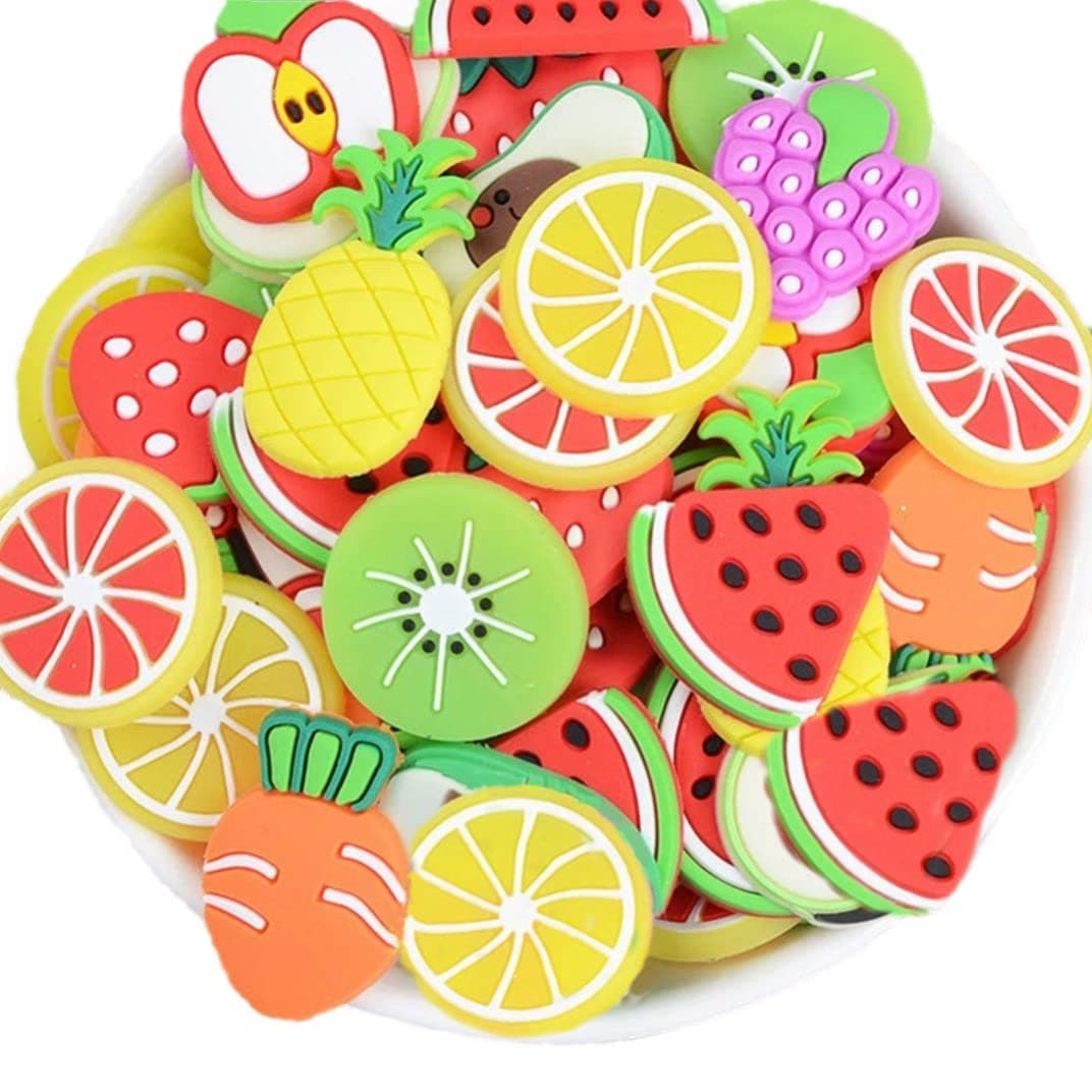 50 Pack Cute Fruit Vegetable Resin Charms Flatbacks Buttons Polymer Clay Beads for Miniature Fairy Garden Hair Accessories Jewelry Making Home Decorations(Mixed)