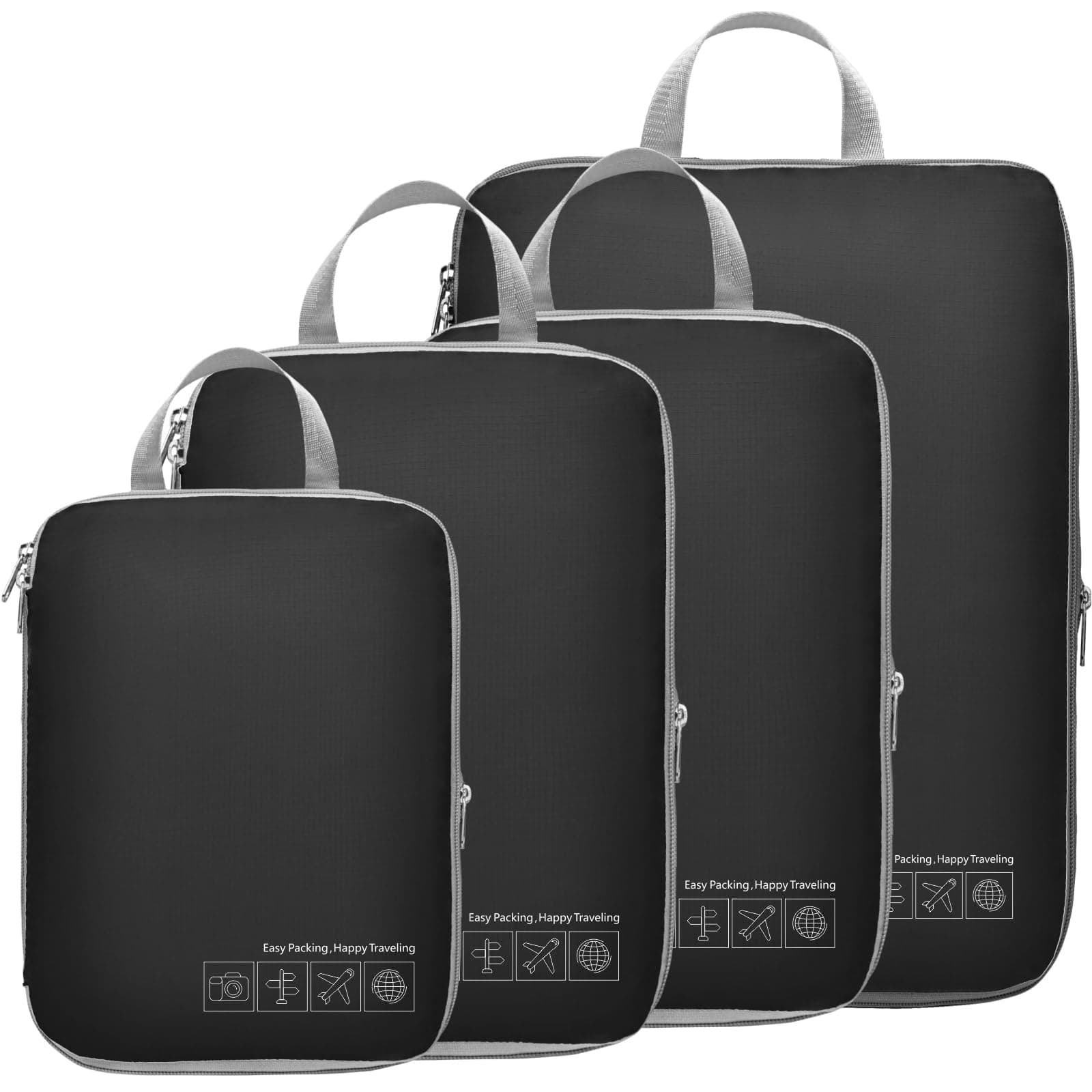 Cambond Compression Packing Cubes, 4 Pack Packing Cubes for Travel Luggage Organizers Compression Cubes (Black)