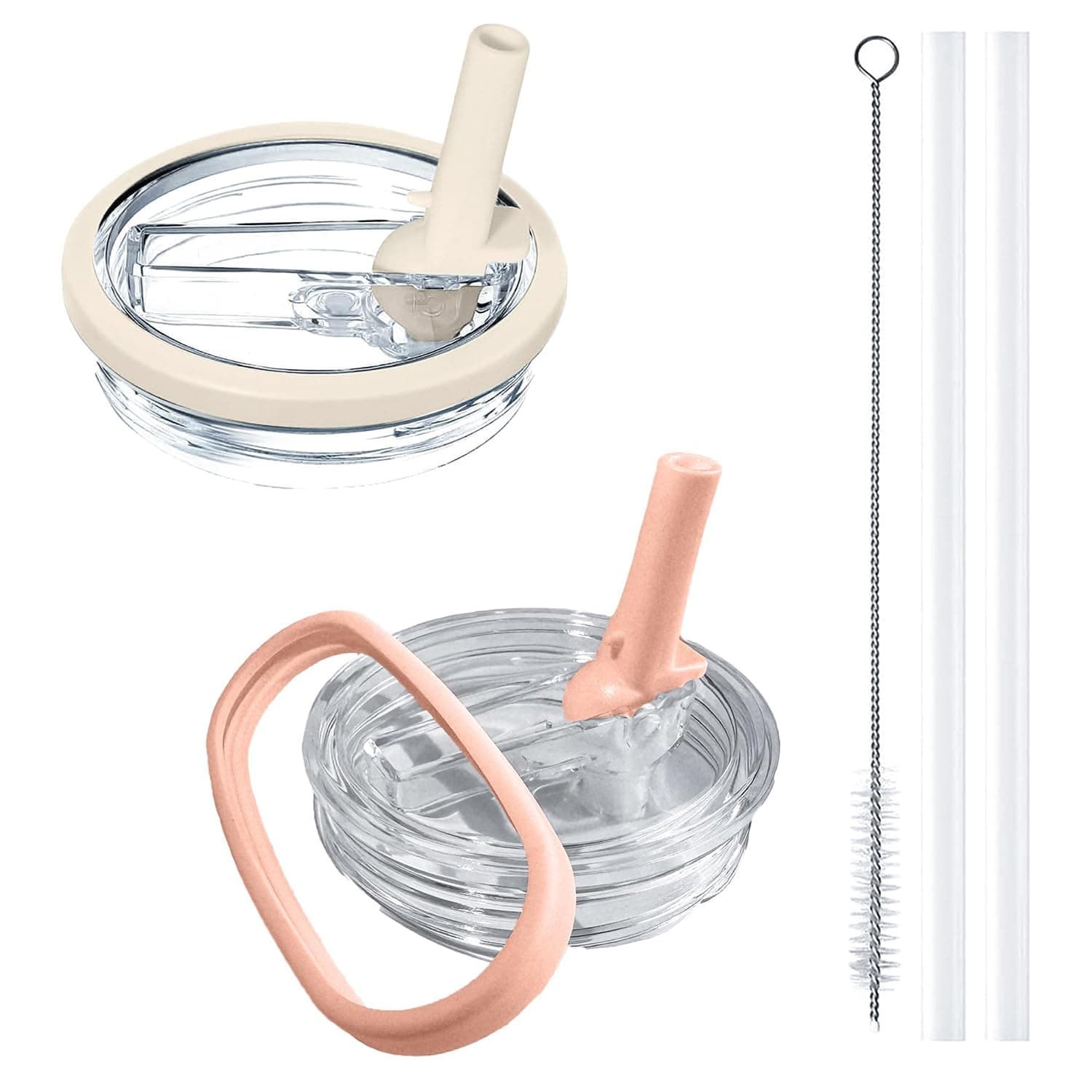 2 Pack Stanley Cup Lid Replacement 40 oz, with Leak Proof and Flip Straw Lid, Stanley Cup Accessories, for Stanley Quencher H2.0 40 oz Tumbler (Only), BPA Free (Beige and Pink Set)