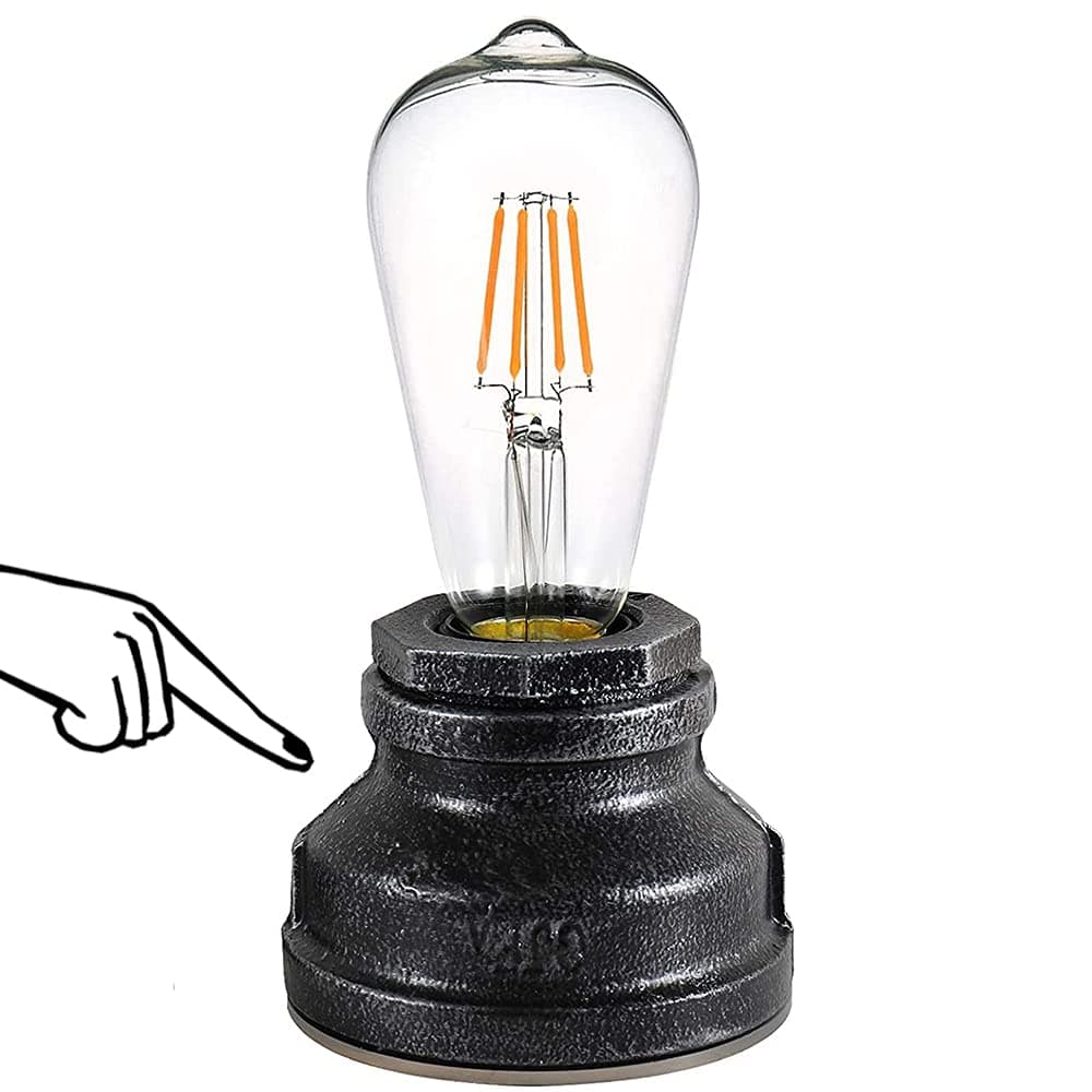 Vintage Touch Control Table Lamp, Edison 4W LED Dimmable Bulb, 3 Levels of Brightness, Small Desk Industrial Night Light for Living Room, Bedroom, Silver Black