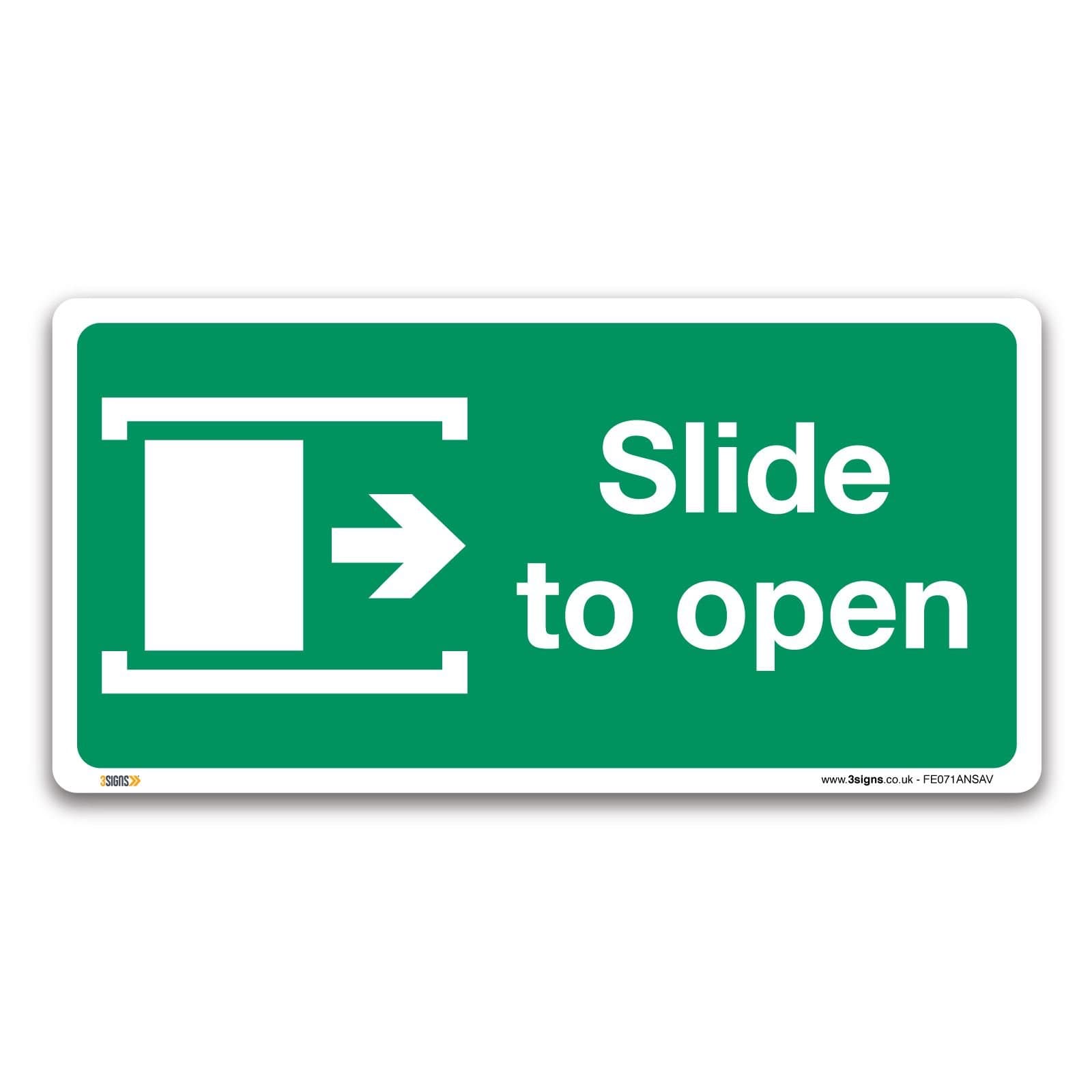 Pack of 2 Slide to open right Fire exit Sign, Plastic or Vinyl Sticker, British Standard Fire Safety Door Signs - Self-adhesive Vinyl, 100 x 50mm