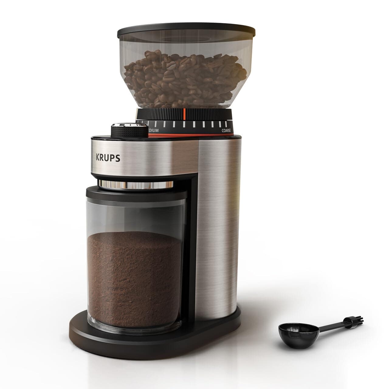 Flat Burr Coffee Grinder Electric, 18 Adjustable Grind Settings, 2-20 Cups per Grind, Single Touch, Coffee Bean and Spice Grinder, Stainless Steel, Black