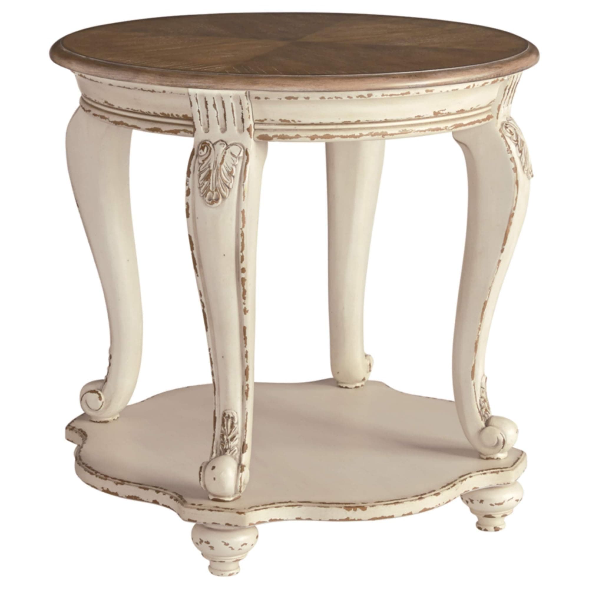 Realyn Round End Table, White/Brown Wood