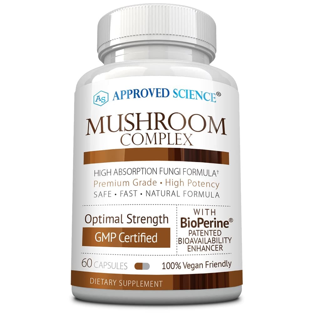 Approved Science Mushroom Complex - Support The Immune System and Cognitive Function - with Lion’s Mane, Chaga, Reishi, Turkey Tail, Shiitake, Oyster, and More - 60 Capsules - Vegan
