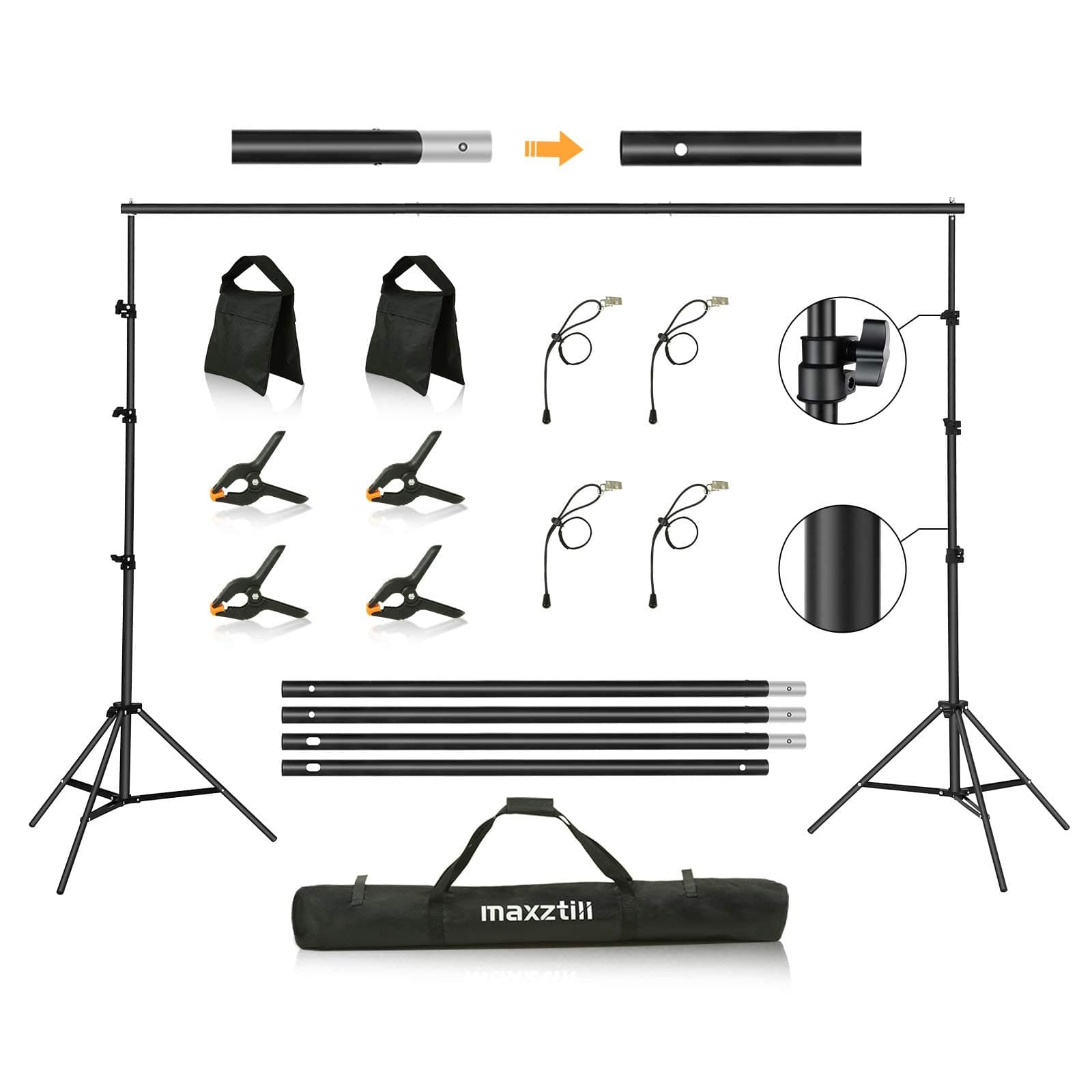 Maxztill Background Support Stand, 8.5 x 10 ft Adjustable Background Stand Backdrop Support System Kit with Carry Bag, Sandbag for Photo Video Studio