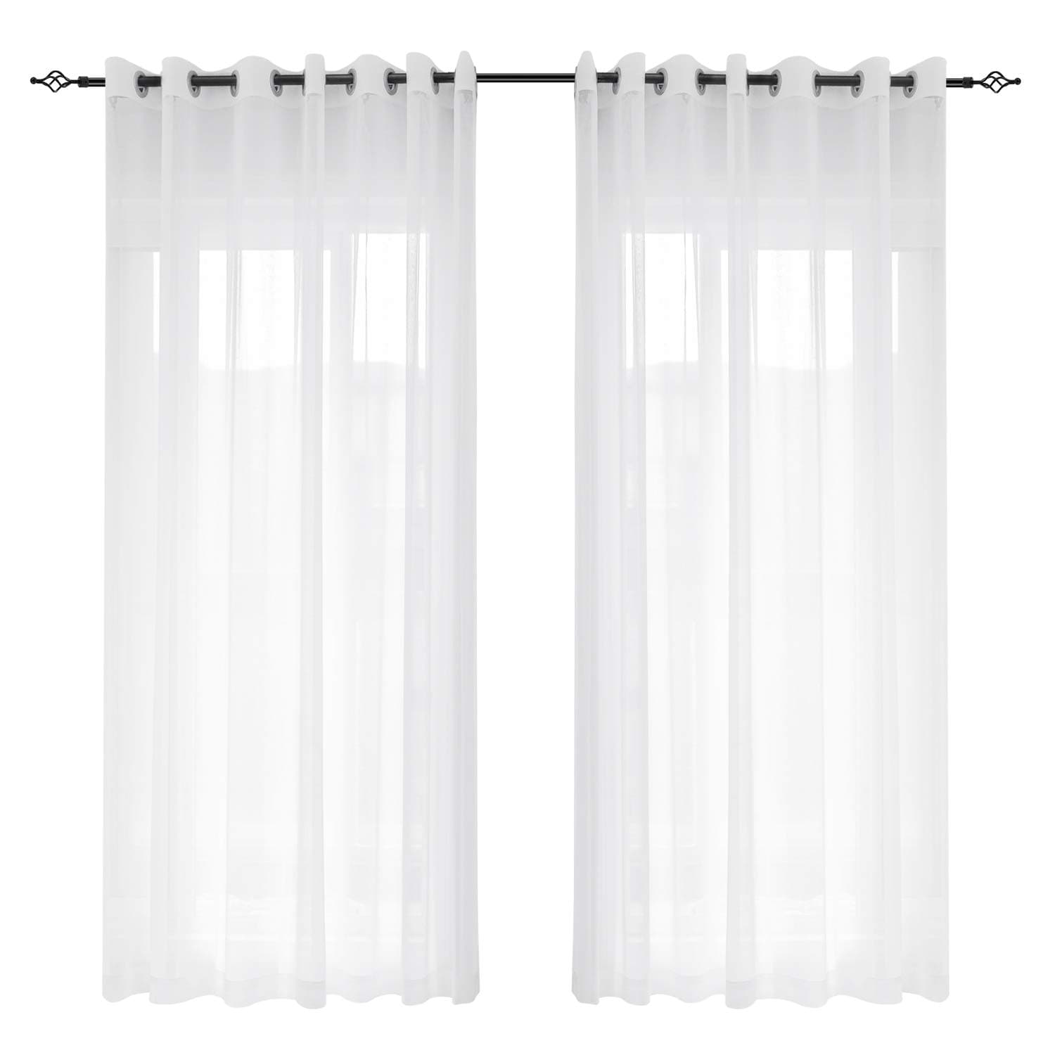 2 Piece linen Textured Sheer Light Filtering Window Panel Curtains Bedroom Living Room Grommet Drapes Panels Partial See Through Elegant Drapes (White, Width 160*Length 260 cm)