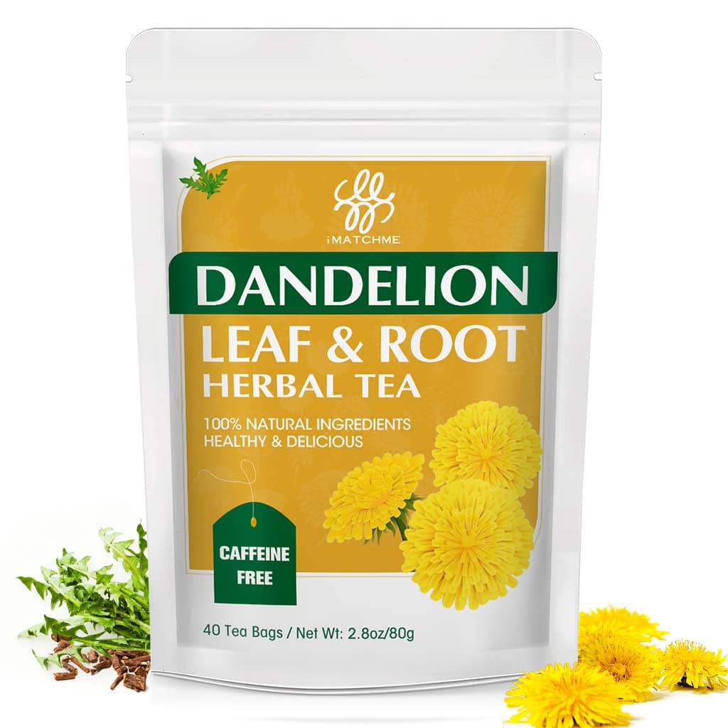 iMATCHME Dandelion Leaf & Root Tea, Digestion and Immune Support, Caffeine Free, 40 Bags/80g