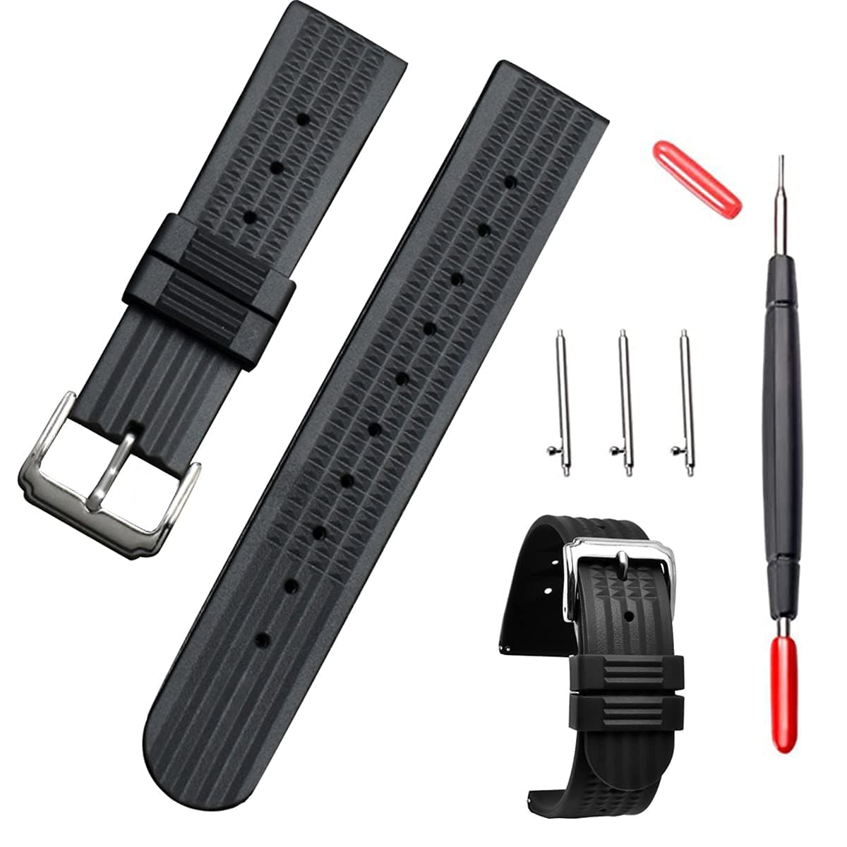 Hima 20 mm Watch Strap Silicone Soft Rubber Replacement Black Watch Band for Men and Women Rubber Waffle Strap Suitable for Watch