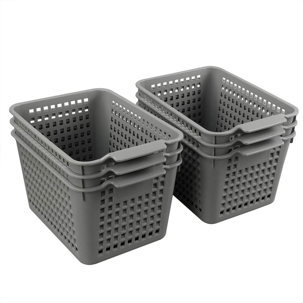 Ggbin 6-Pack Desktop Storage Baskets, Grey Plastic Basket for Organizing