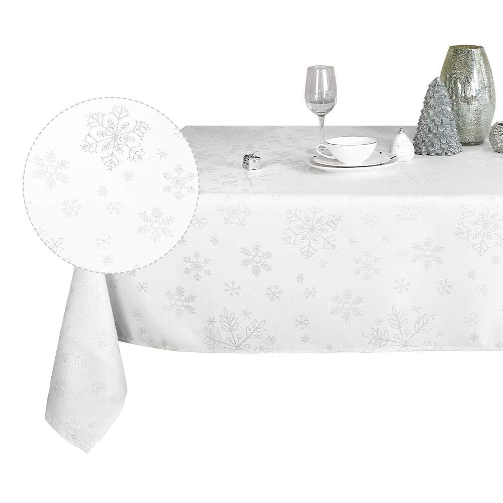 LAVIN Christmas Tablecloth,60x120 Inch,Silver Snowflake Tablecloth for Rectangular Table,Oblong Table Cover for Holiday,Thanksgiving Day,Wedding,Party,Birthday,Silver
