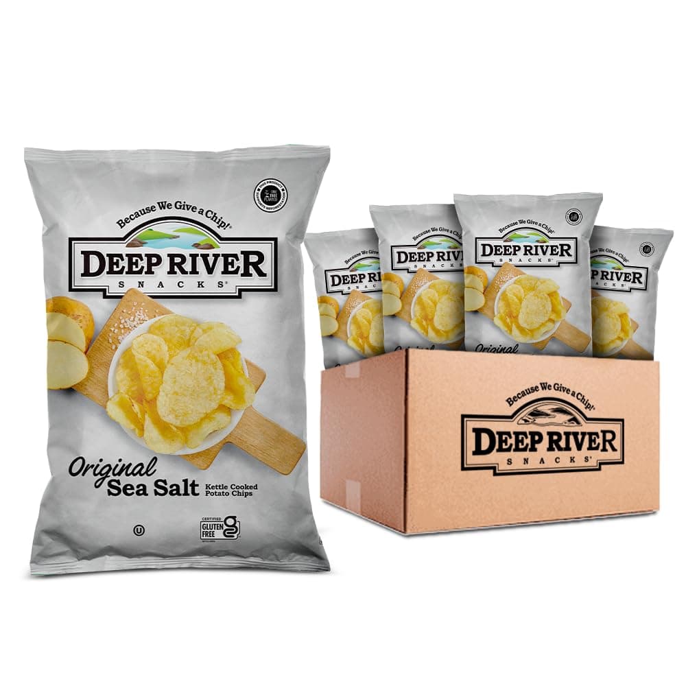 Deep River Original Sea Salt Kettle Cooked Chips 5 oz (Pack of 12), Gluten Free Potato Snack, Premium Quality, Healthy Crunchy Treat, Perfect for Parties, Lunches, and On-the-Go Snacking