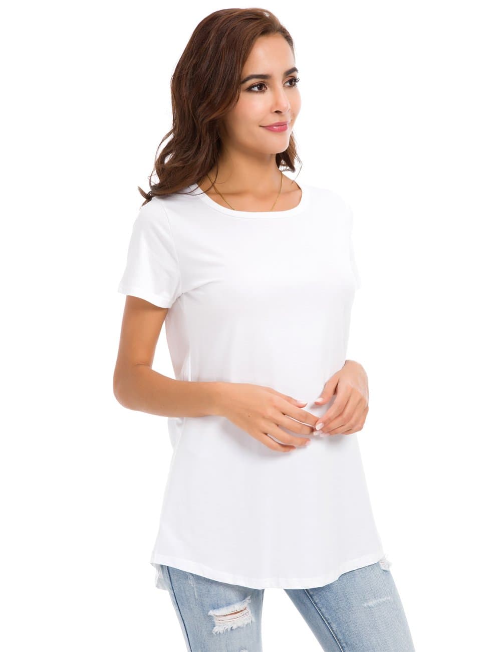Summer Cotton T-shirts Short Sleeve Loose Comfy Basic Plain Tunic Tee, White, X-Large