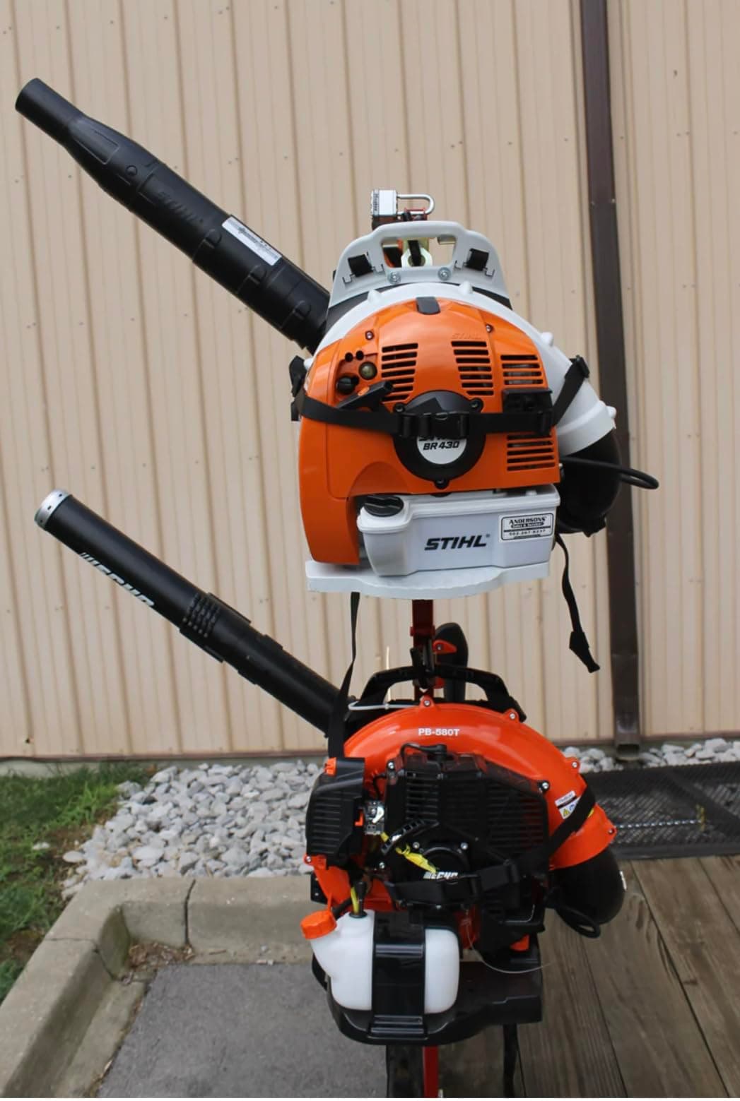 2 Backpack Blower Holder Rack for Lawn & Landscape Trailers – Dual Locking, Adjustable Height, Powder-Coated Steel, Compatible with Stihl, Echo, Husqvarna & More – 2-Year Weld Warranty